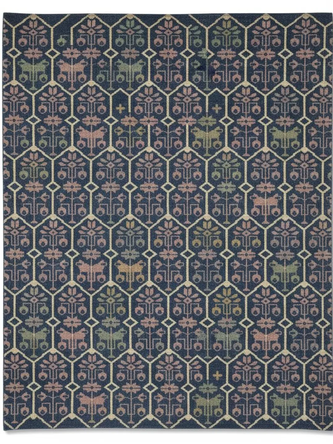 Hand Knotted Navy Blue Diamond Geometric Wool Area Rug