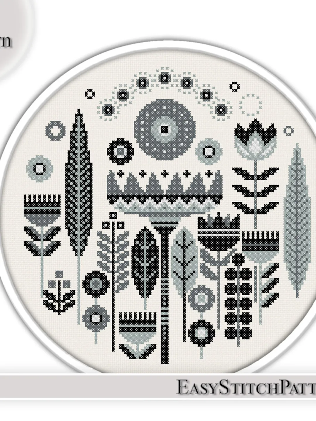 Scandinavian folk cross stitch pattern. Abstract cross stitch, Flowers, Gothic, Boho, retro