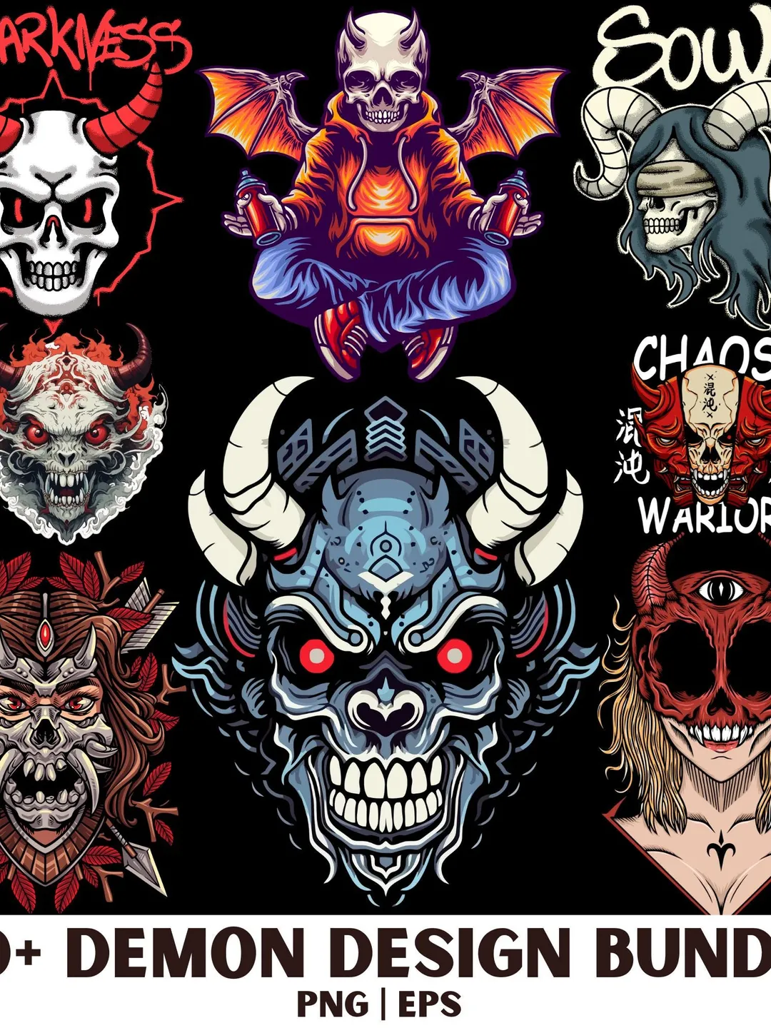 Scary Demon Design Bundle PNG and EPS Editable File (Digital Download)
