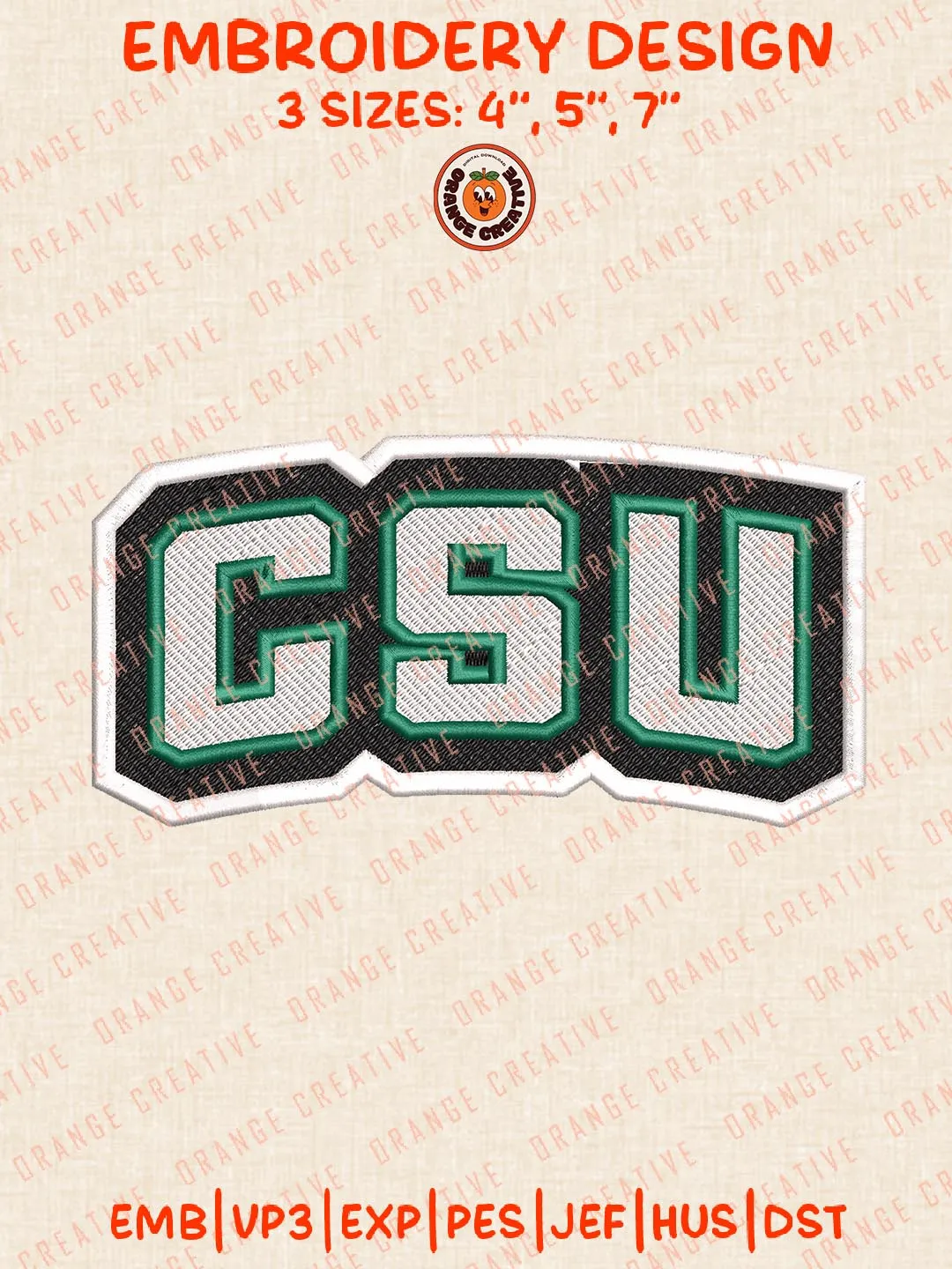 NCAA CSU Cougars Embroidery Design, NCAA Chicago State Cougars Team Logo Embroidery Design, Machine Embroidery Design File, 4 Sizes, Custom Size, Digital Download