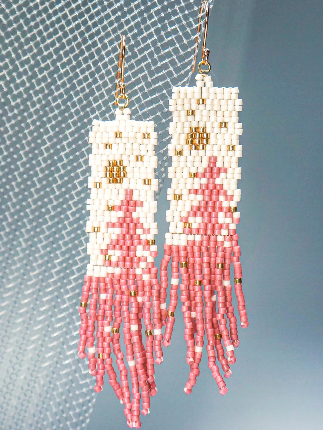Trees-Patterned pink pine Japanese Bead and sterling Silver Earrings A Fusion of Elegance and Nature