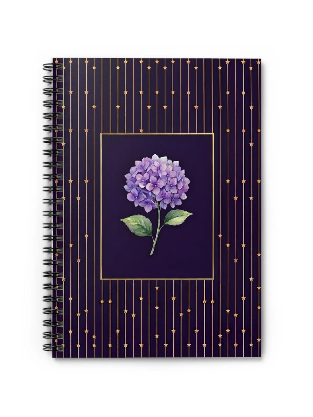 Purple Hydrangea Single Stem Spiral Notebook | Dark Botanical