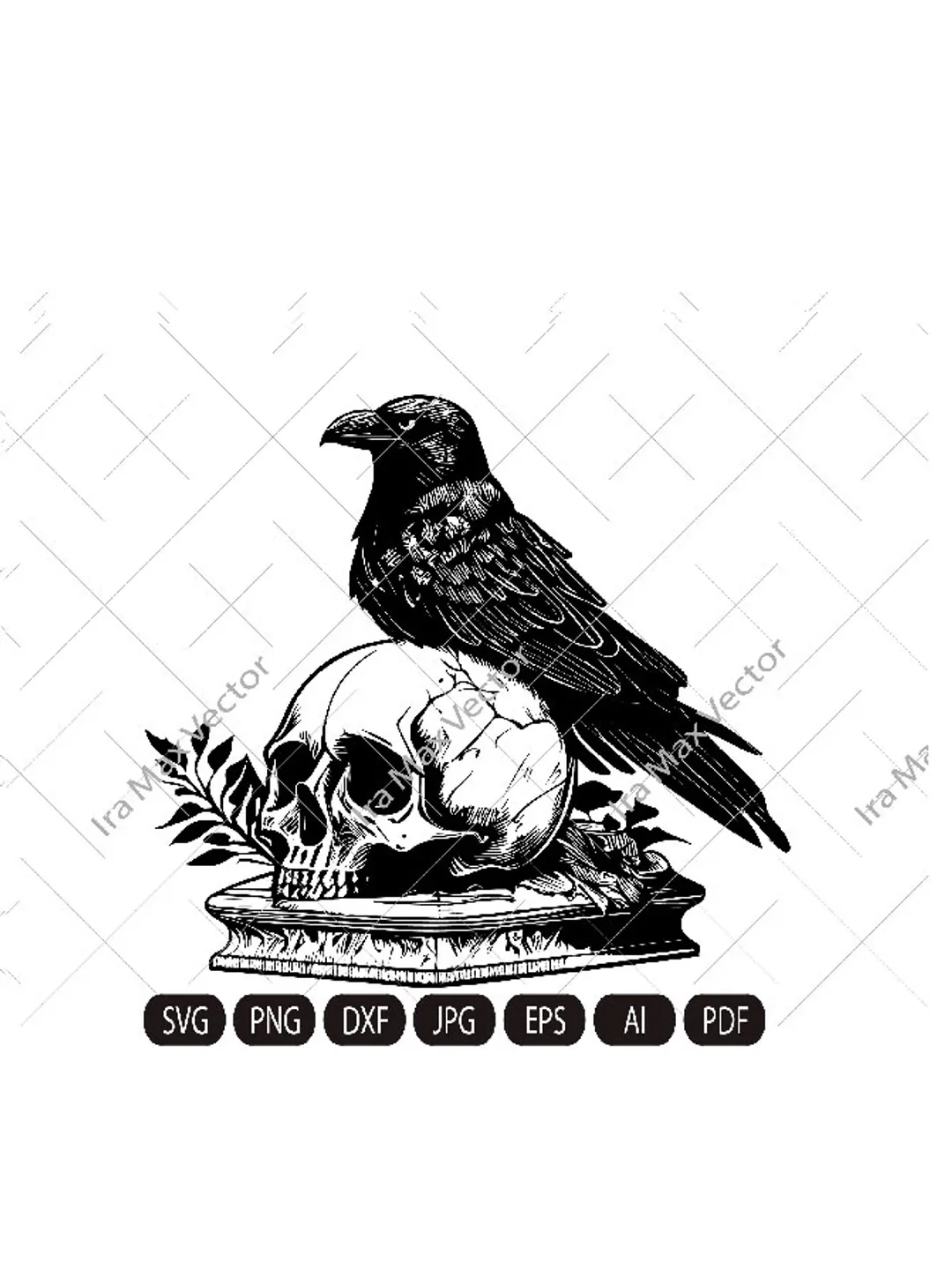 Raven on Skull SVG ,Skull Death, Black Crow Head Bone, Vintage Design, Gothic Art, Raven Print, Printing Clipart
