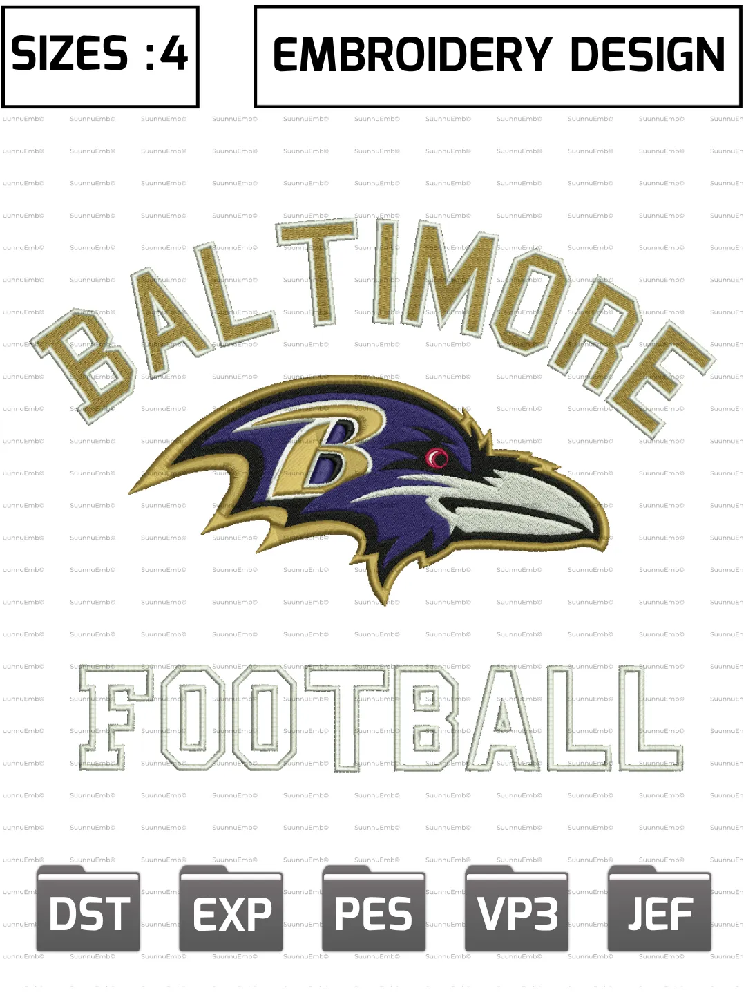Baltimore Ravens Logo Embroidery Design,NFL Logos Embroidery Design,NFL Teams, Machine Embroidery Design File,4 Sizes, Digital Download