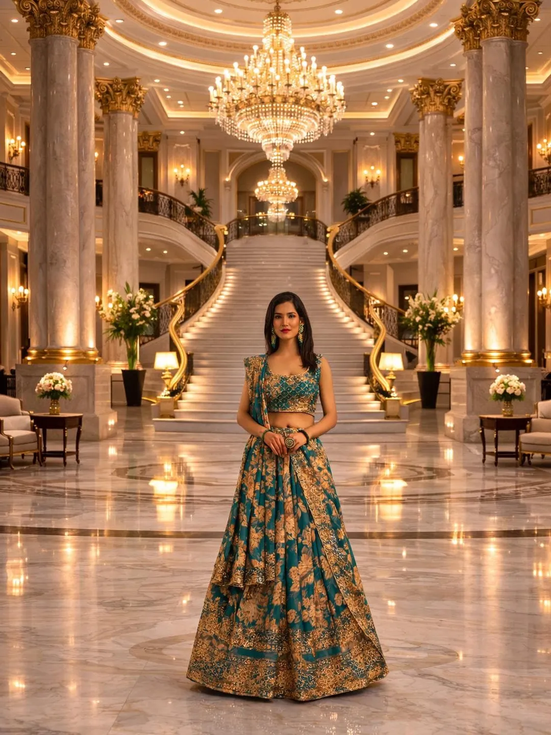 Teal Blue Lehenga Choli: Zari & Sequins Embroidery, Indian Wedding Wear Ready To Wear