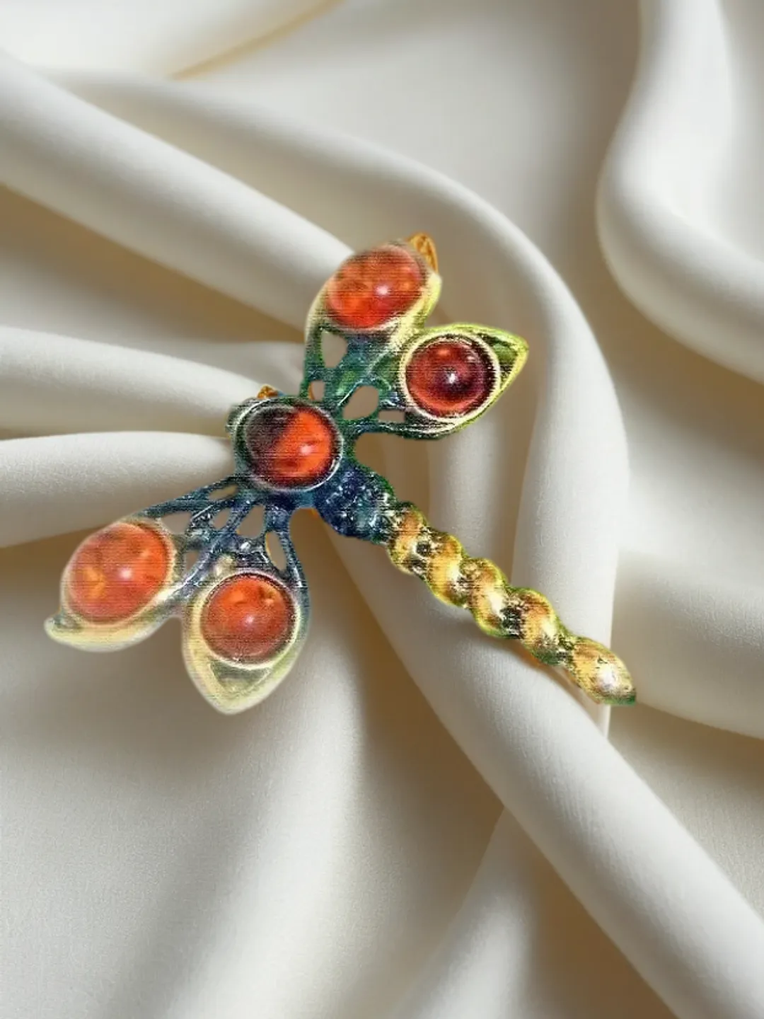 Cute Dragonfly insect brooch pin Gold antique Brass with Baltic Amber brooch Luck Nature jewelry for women and men