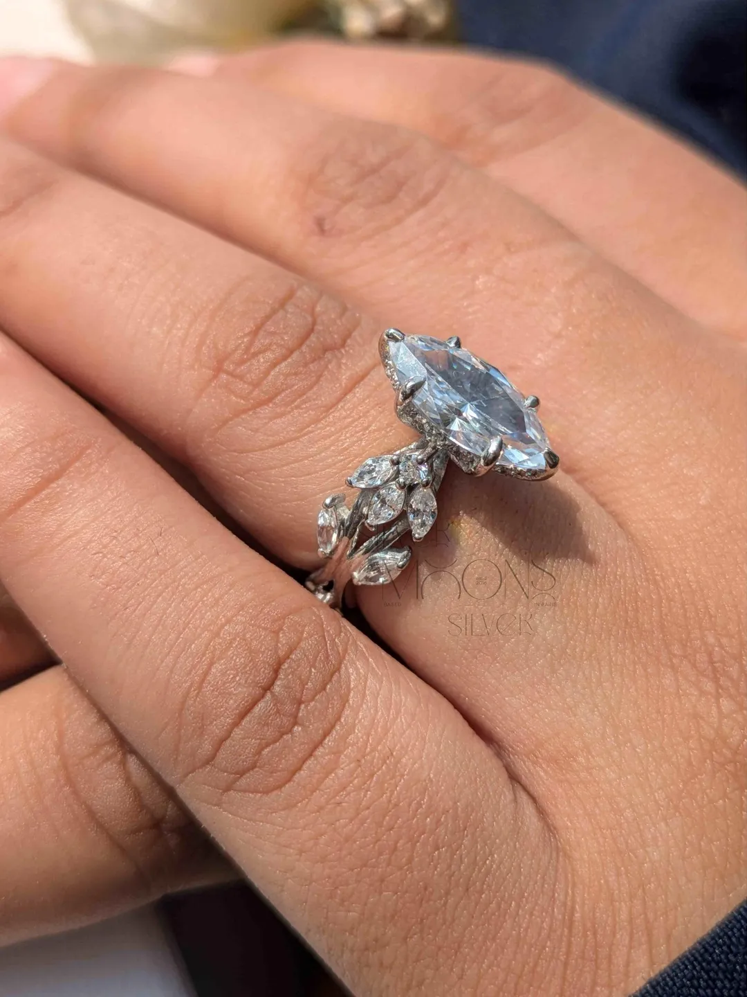 Marquise 2.5CT Moissanite Ring, Three Stone Engagement Ring, Floral Bridal Jewelry, Solitaire Promise Gift for Her