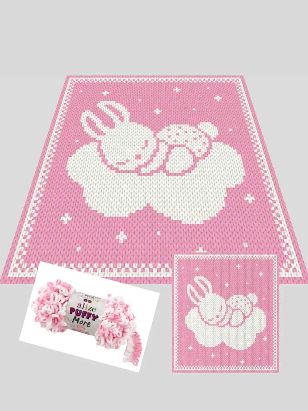 Loop yarn Finger knitted Elephant baby blanket pattern PDF