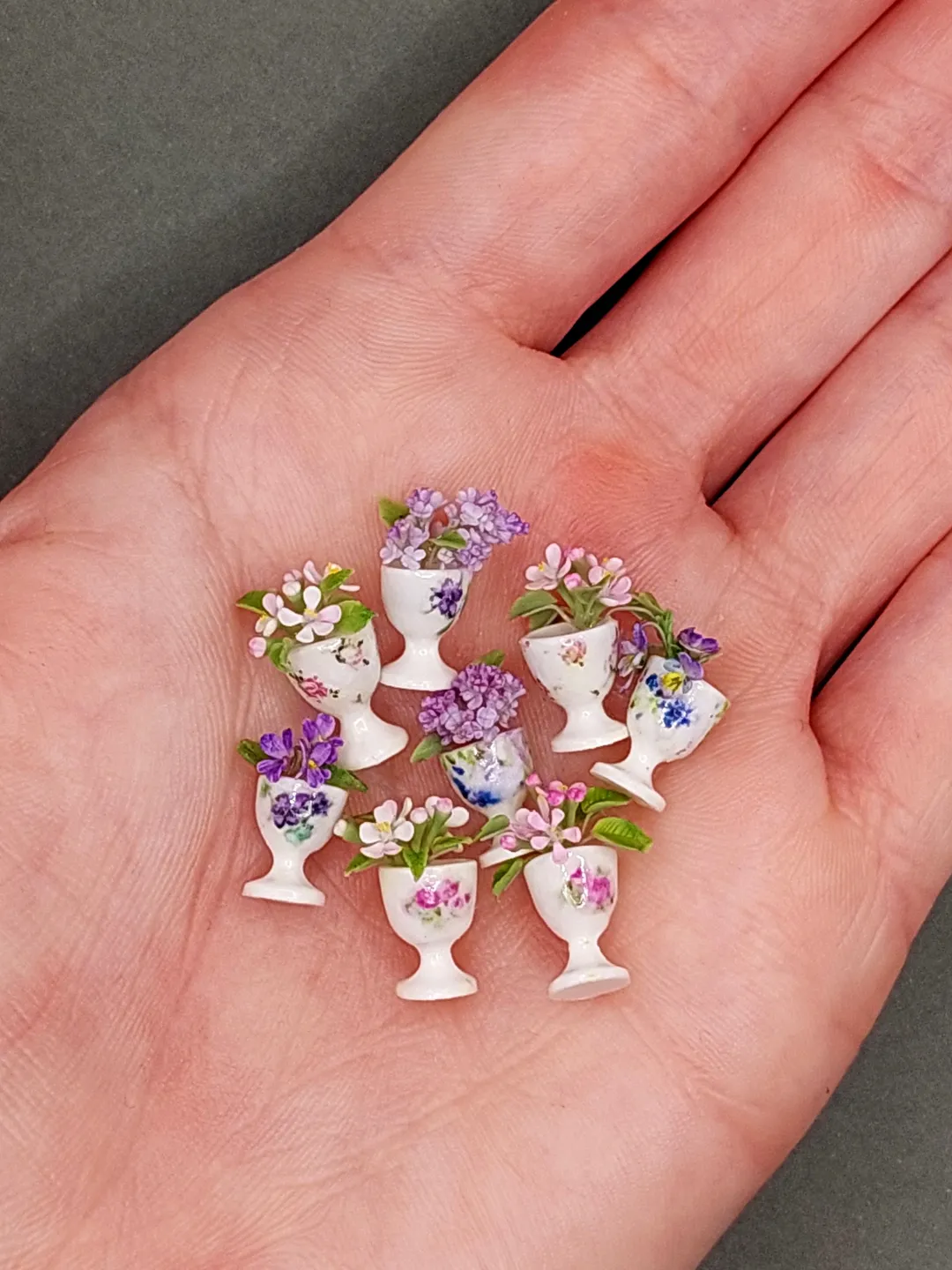 Miniature Floral Easter Spring Composition in an Egg Stand 1:12 scale for a dollhouse