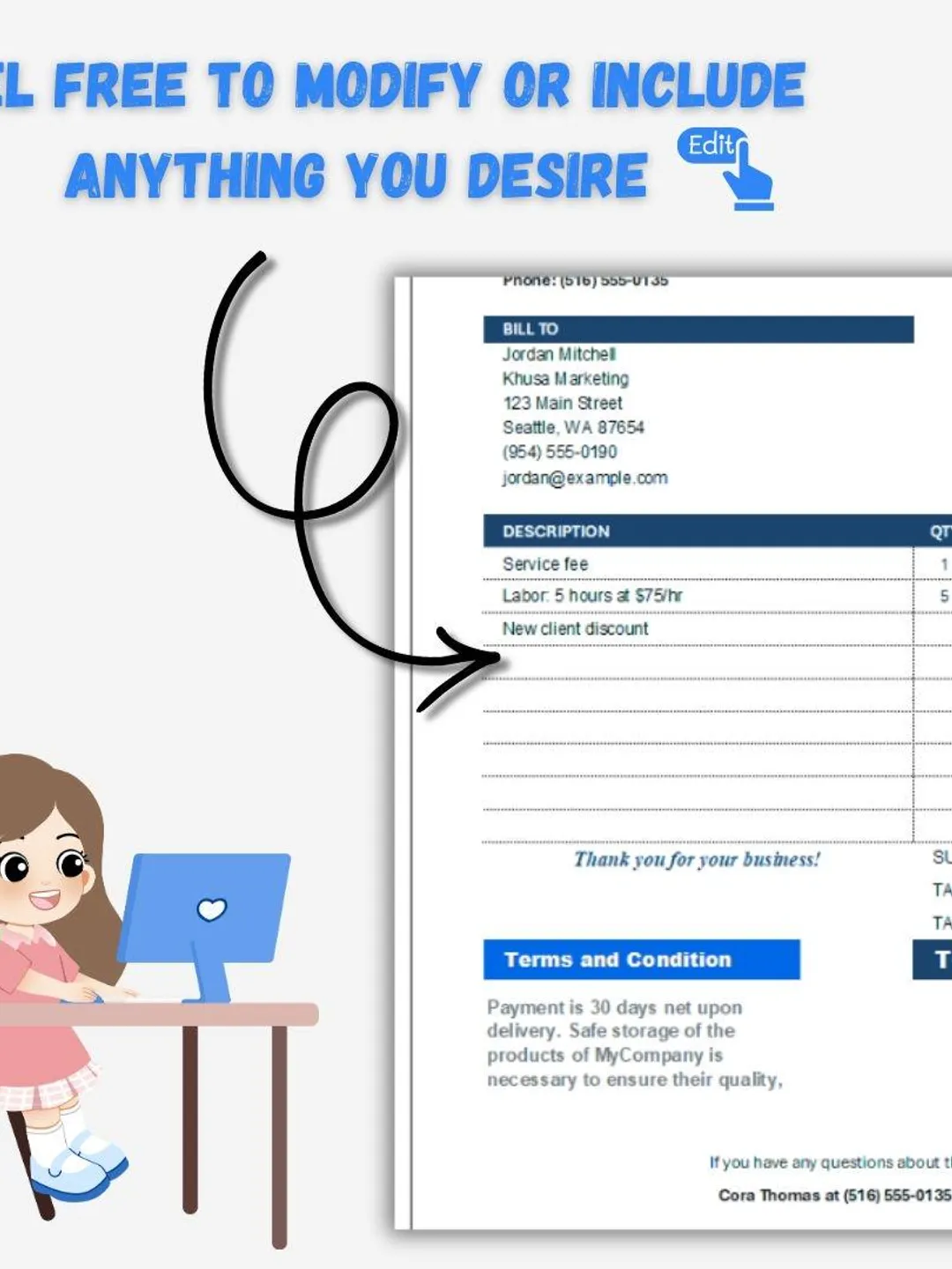 Editable Invoice Template for Small Business | Google Docs, Word ...