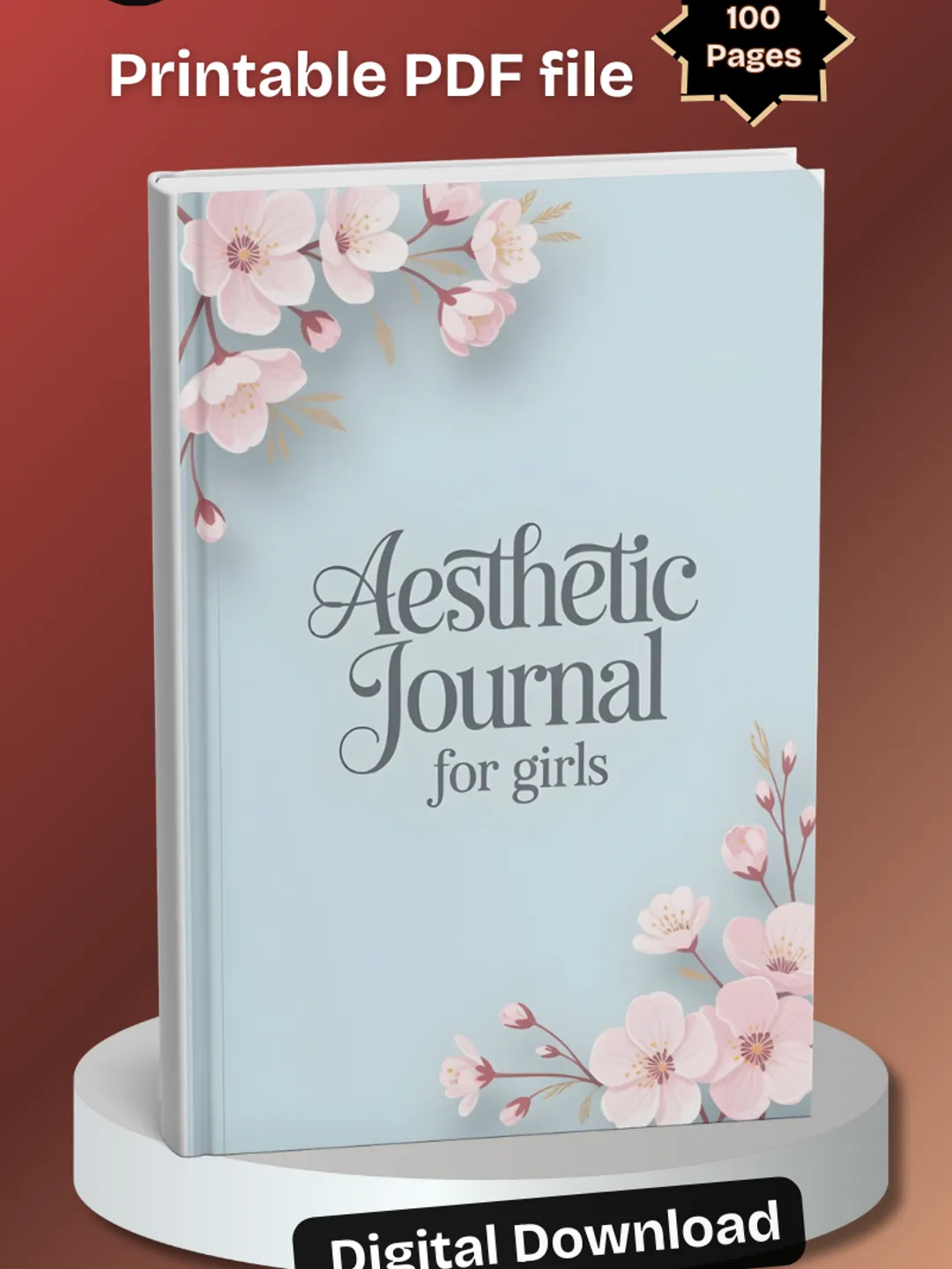 Aesthetic Journal for Girls – 100 Page Printable Floral Lined Notebook ...