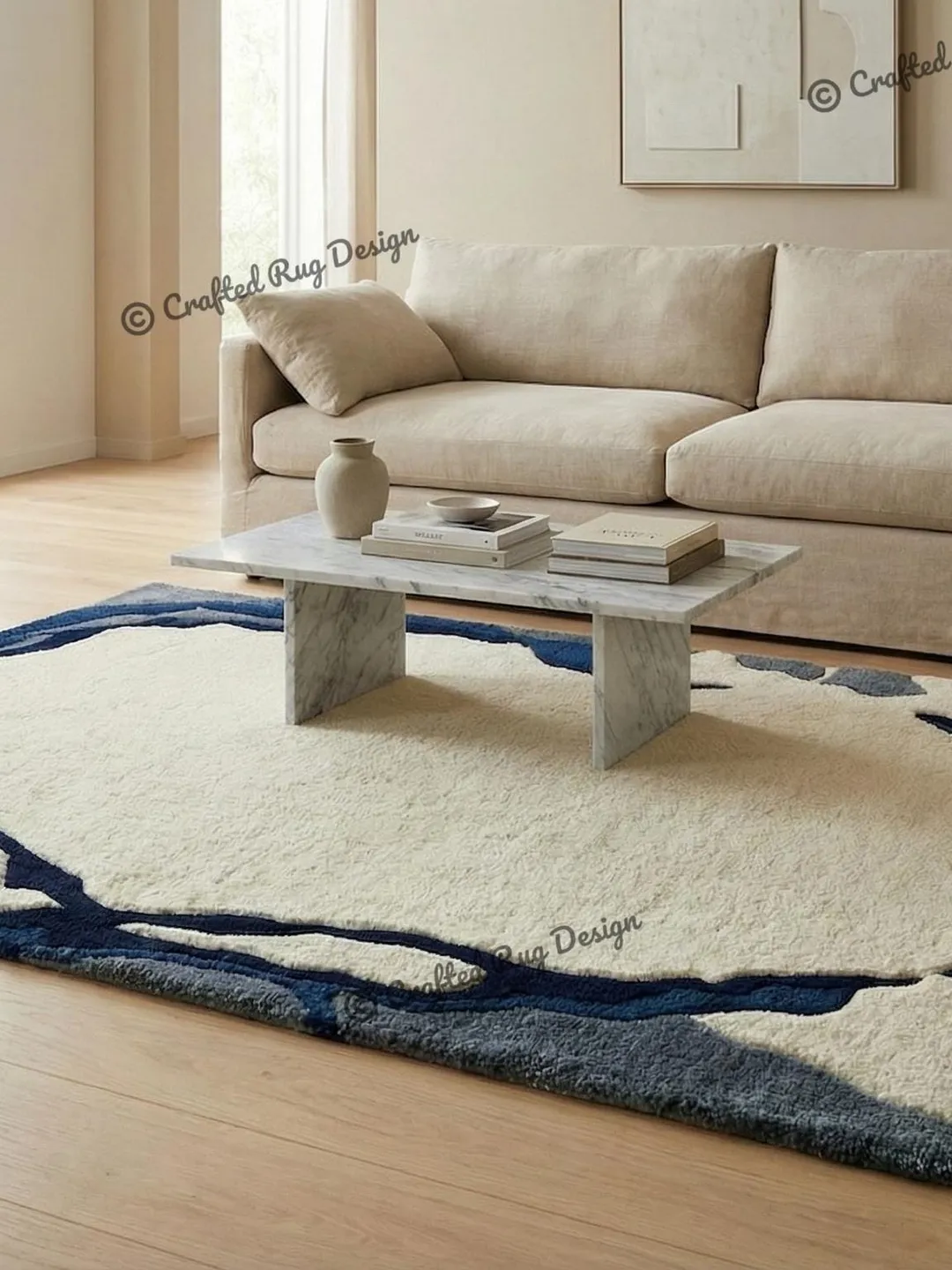 Hand Tufted Wool Abstract Rug: Modern Organic Border Carpet, 8x10