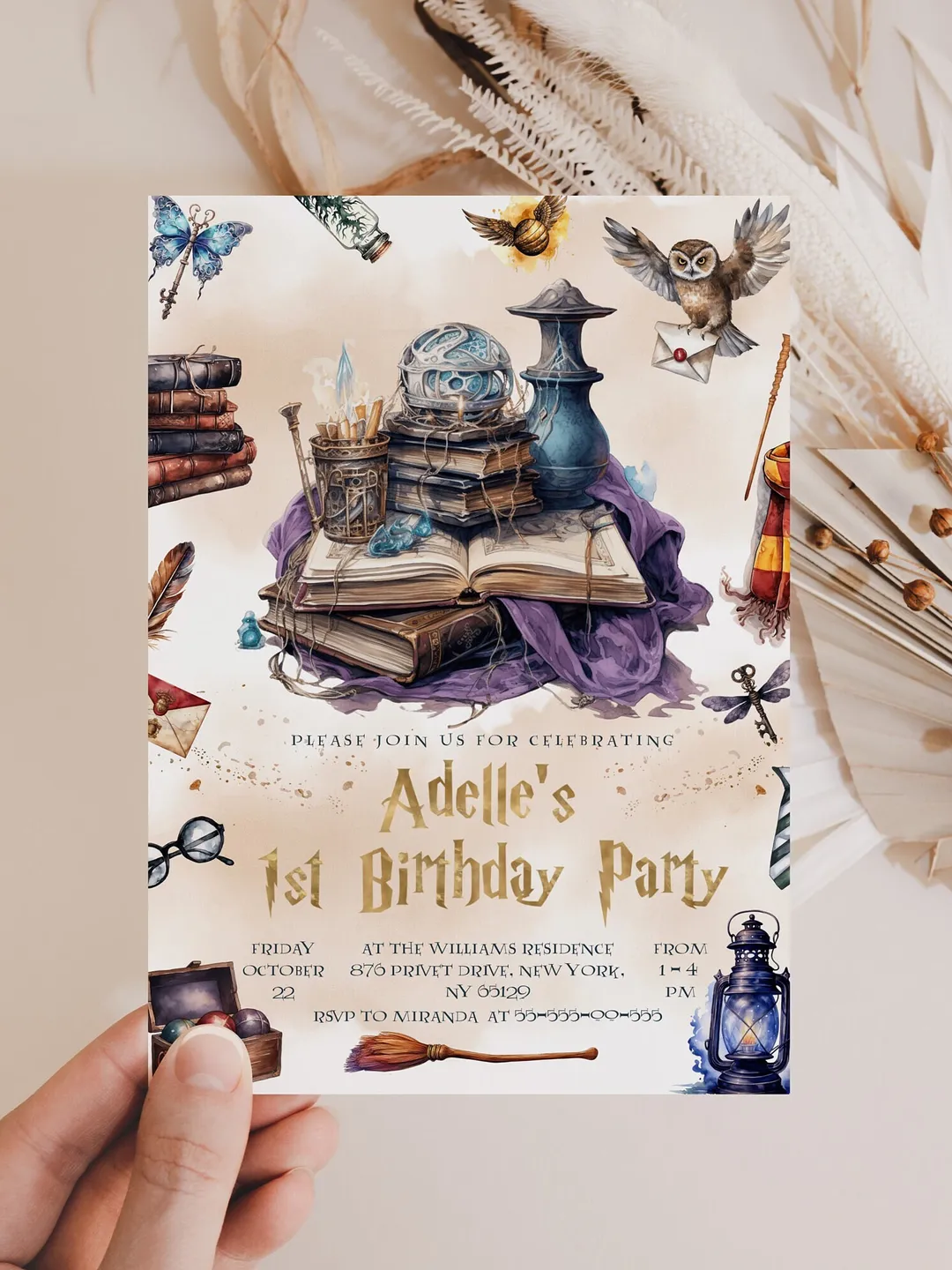The Chosen One Invitation; Wizard Birthday Party; Magic School 1st Birthday Invitation Template; Editable Wizarding World Invitation;