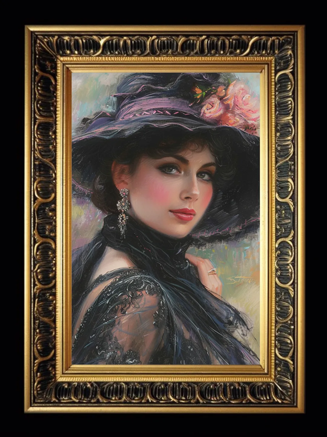 French woman. Romantic girl with a hat. Digital painting. Digital illustration.Wall decor in pastel colors. Parisienne. Instant download.