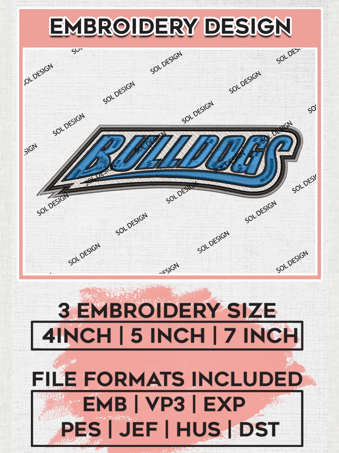 NCAA Bulldogs Team Writing Logo Embroidery Design Files, NCAA UNC Asheville Bulldogs Machine Embroidery, NCAA Teams, 3 sizes, NCAA Machine embroidery designs, Digital Download