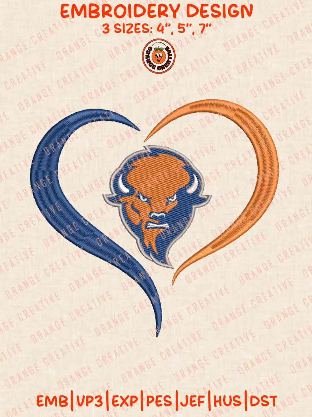 Bucknell Bison Heart Embroidery Files, Football Embroidery Designs, College Sport Machine Embroidery Files, 3 Sizes, Custom Sizes, Instant Download