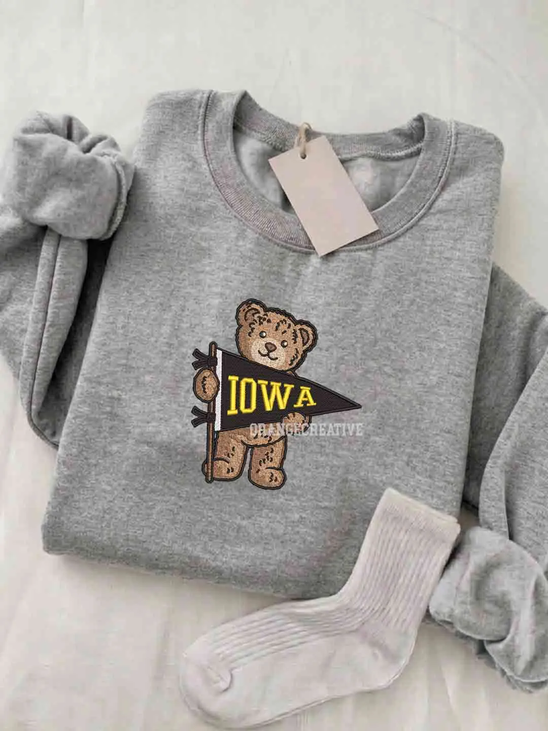 Iowa Hawkeyes Embroidered Sweatshirt, College Embroidered Crewneck, NCAA Iowa Team Embroidered Shirt, Teddy Bear Sweatshirt, Gift for Collegue