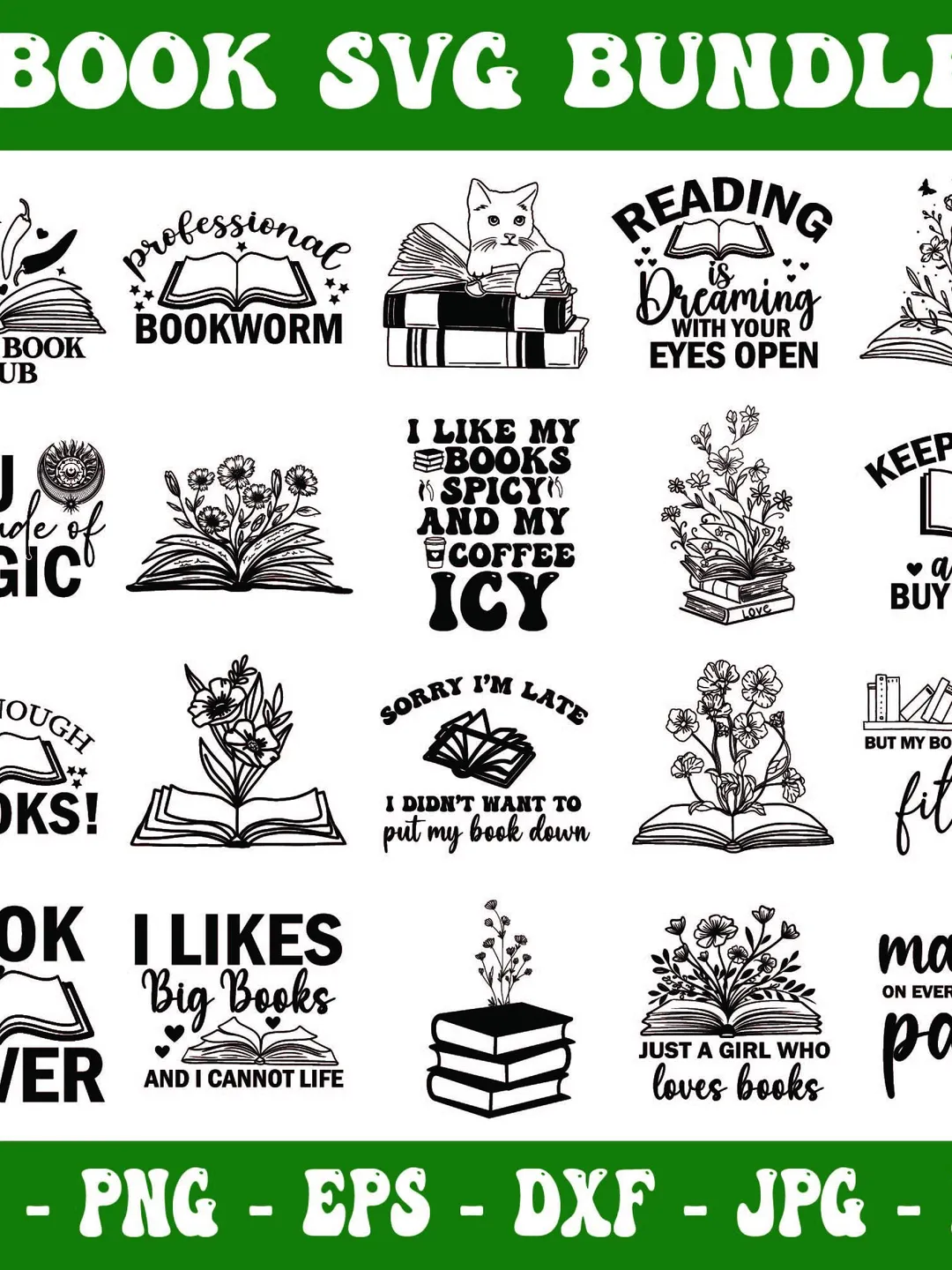 Book SVG Cut File Bundle, Reading Lover Gift (Digital Download)