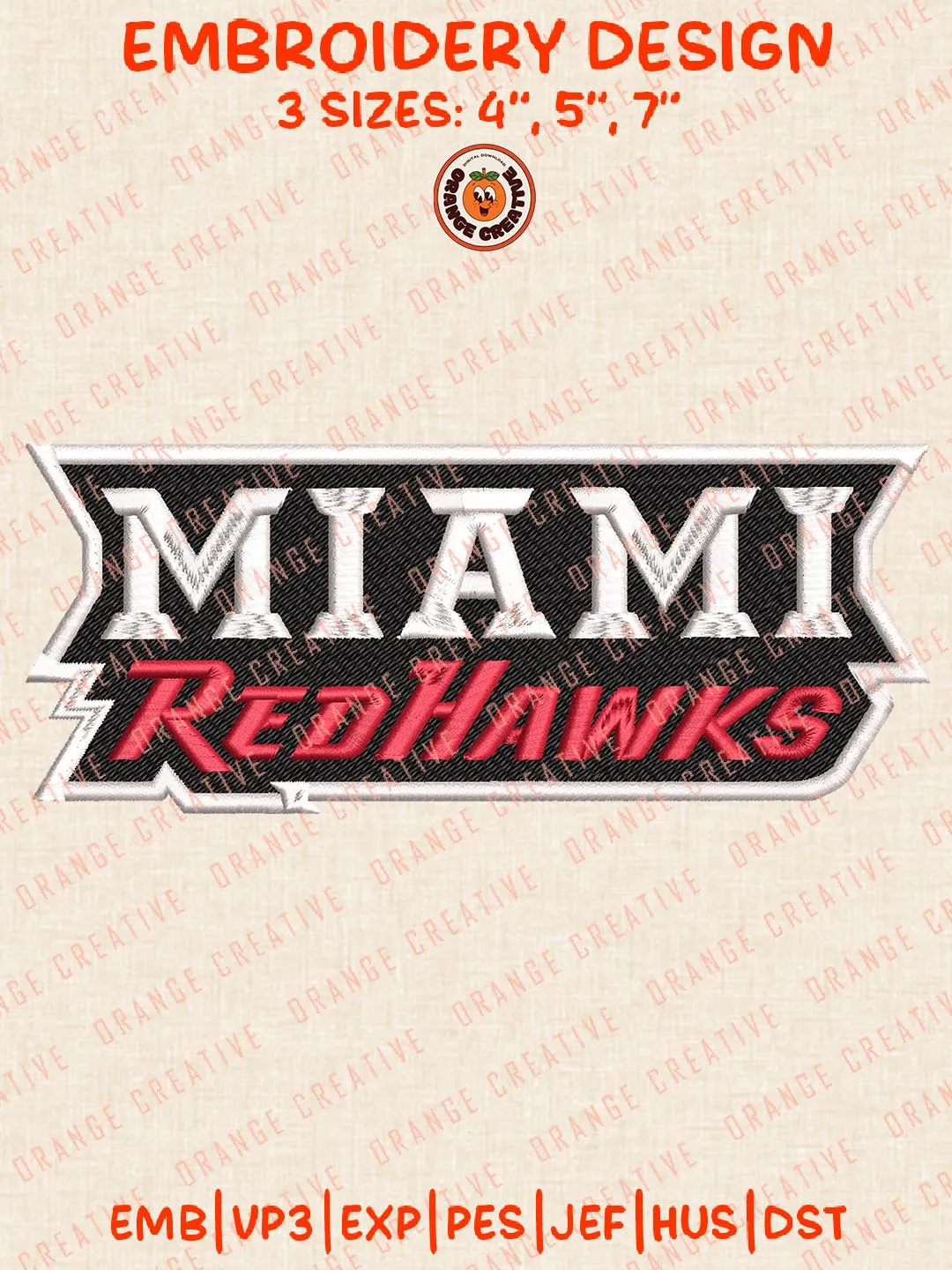 Miami RedHawks Text Embroidery Design Files, NCAA Logos Embroidery Designs, NCAA Machine Embroidery Files, 3 Sizes, Custom Sizes, Instant Download