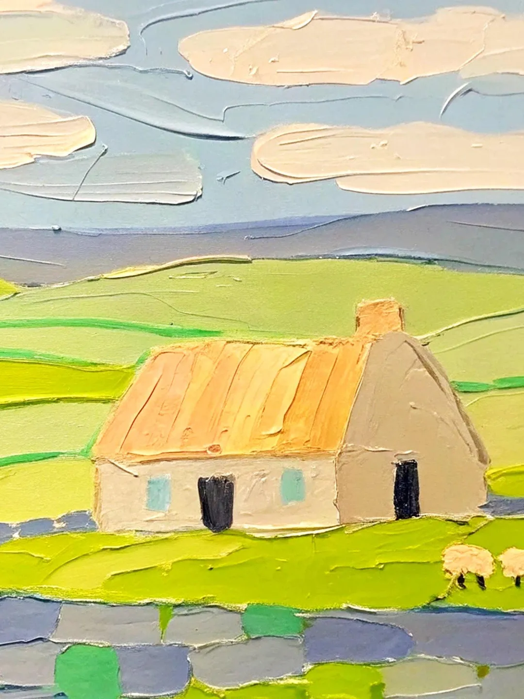 Ireland Painting Irish Cottage Original Art Sheeps Painting Landscape Impasto Oil Painting Farm Impressionist Art Gift by ArtProkopaloSv