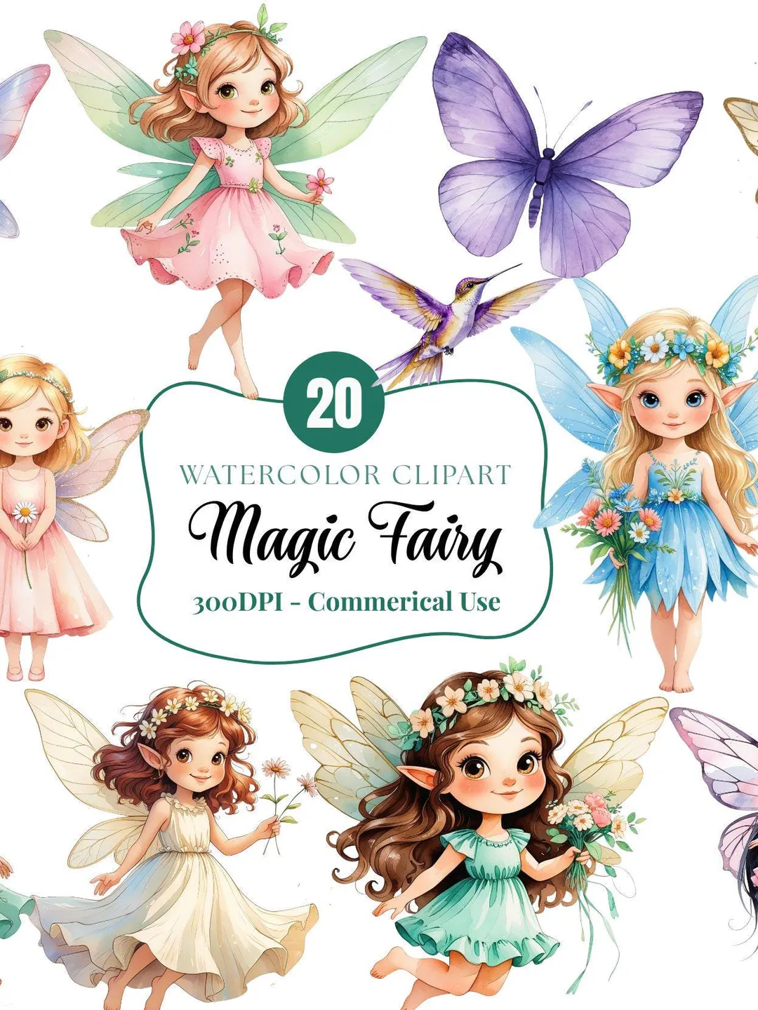 Watercolor Fairy Clipart Bundle: Magical Garden PNG Images (Digital ...