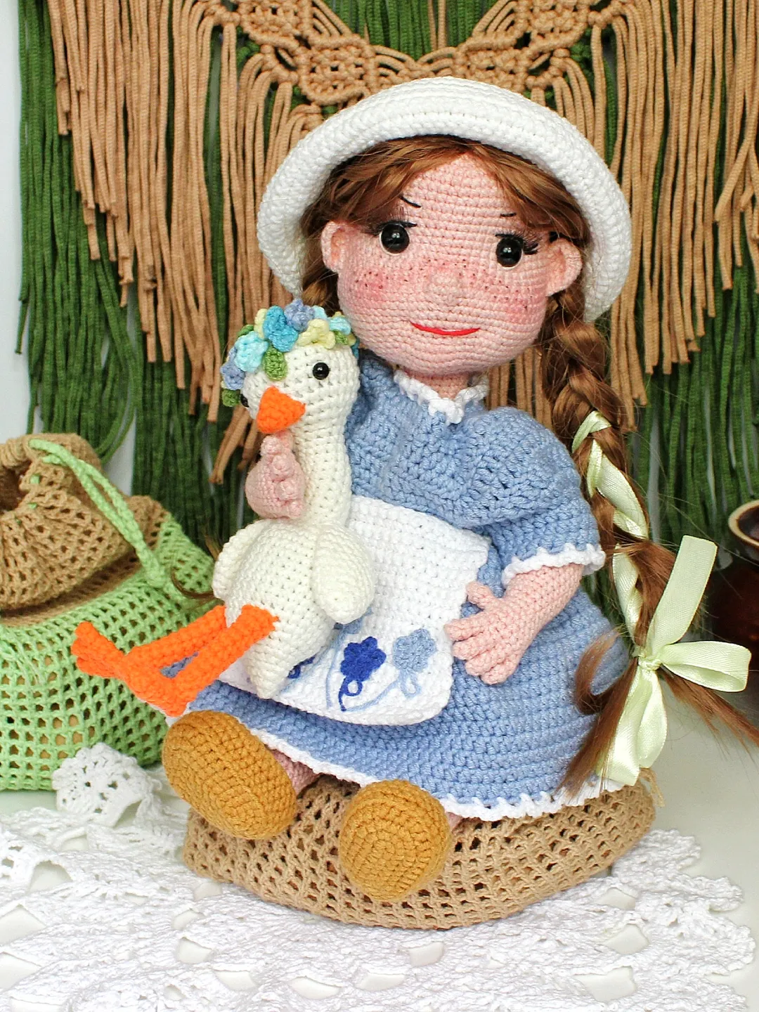 Doll with goose crochet pattern PDF in English Amigurumi baby doll tutorial
