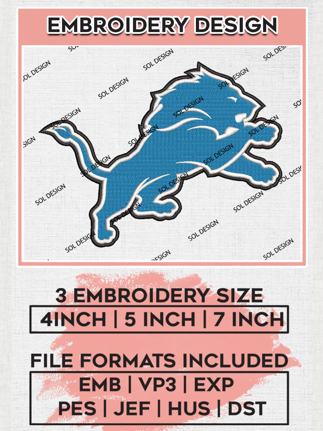 Detroit Lions Logo Embroidery Designs, NFL Lions, NFL Embroidery Designs, NFL Detroit Lions Machine Embroidery Design, Digital Download