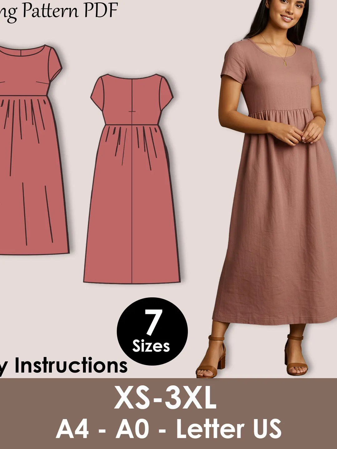A-Line Shift Dress Sewing Pattern | Beginner Friendly PDF | Sleeveless Summer  Dress ( XS-3XL )