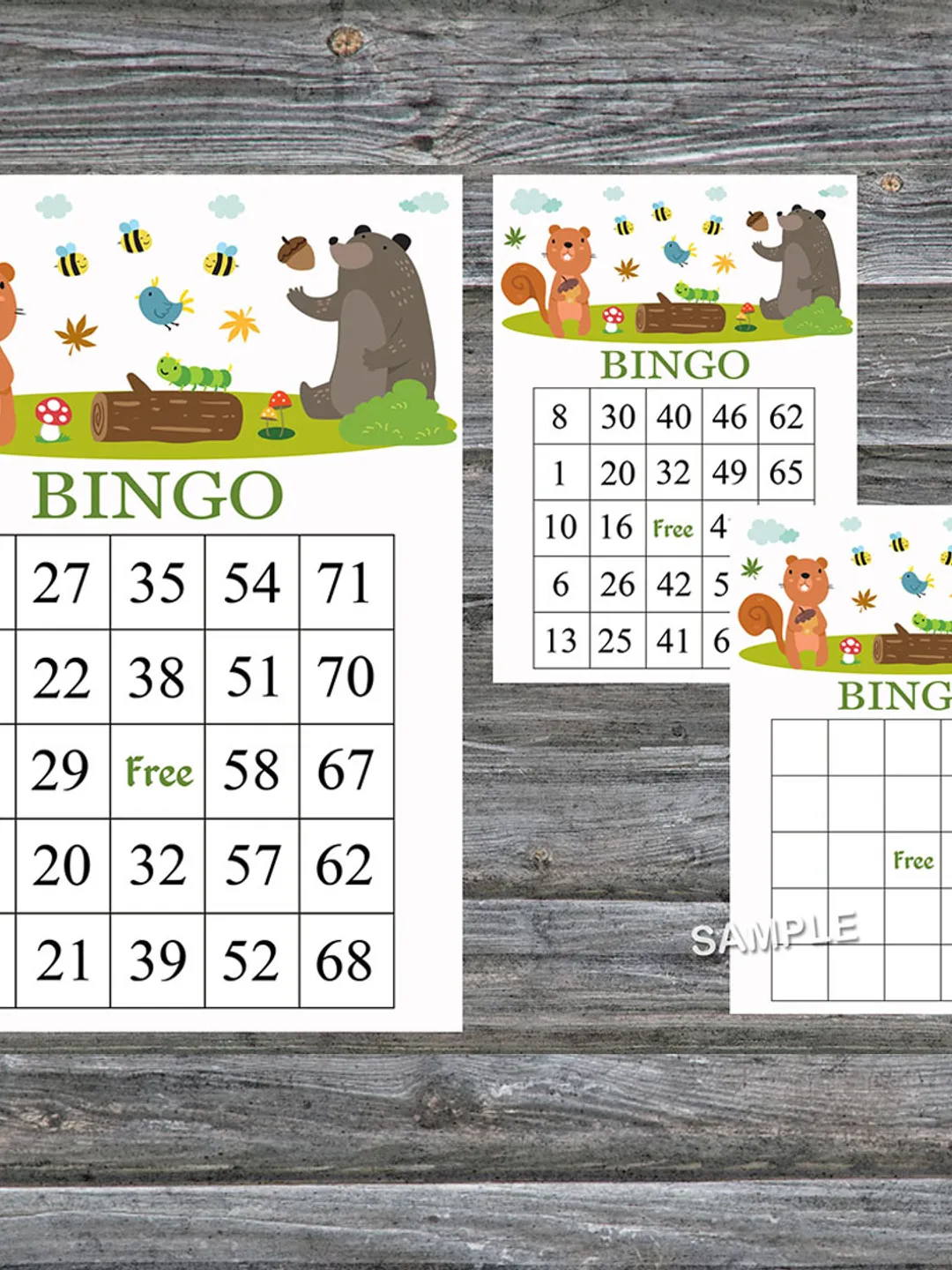 Woodland animals bingo cards,Bear bingo game,Woodland printable bingo cards,60 Bingo Cards,INSTANT DOWNLOAD--215