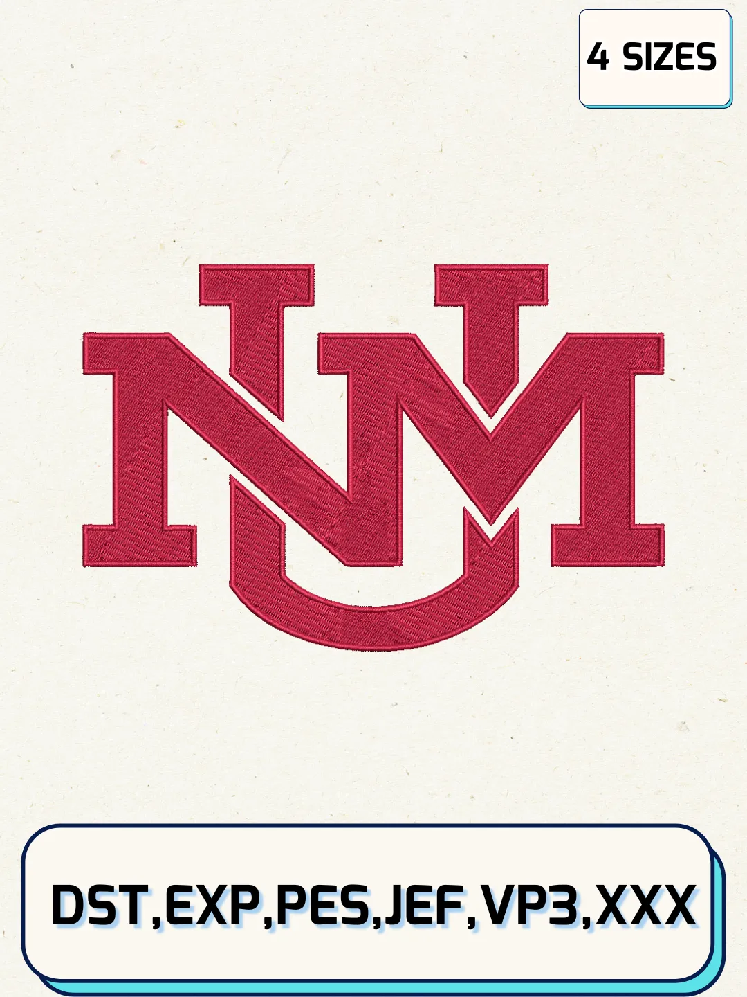 New Mexico Lobos Logos Embroidery Design Files, NCAA Logos Embroidery Designs, Machine Embroidery Files, 4 Sizes