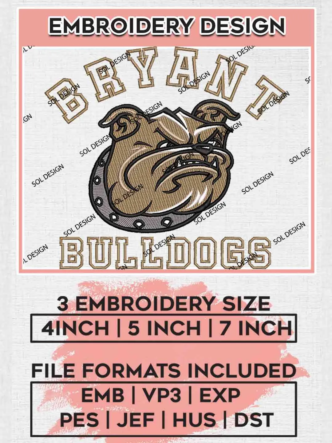 Bryant Bulldogs Logo Embroidery Designs, NCAA Logo Embroidery files, NCAA Bryant Bulldogs Team, Machine embroidery designs, Instant Download