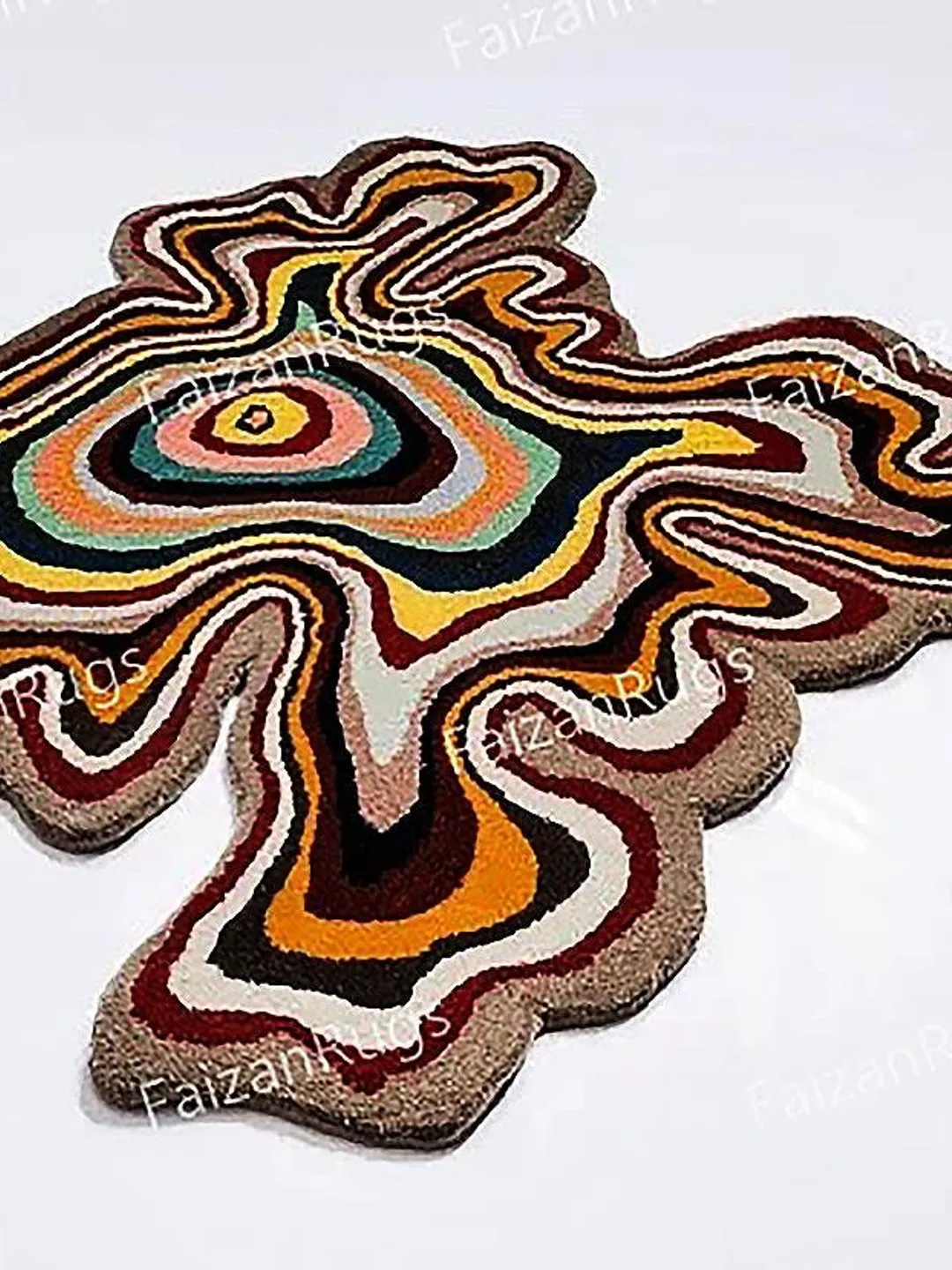 Buy Irregular Throw Rug Illusion Pattern Hand-Tufted 100% Wool Handmade Area Rug for Home, Bedroom, Living Room, Kids Room, Custom Rug