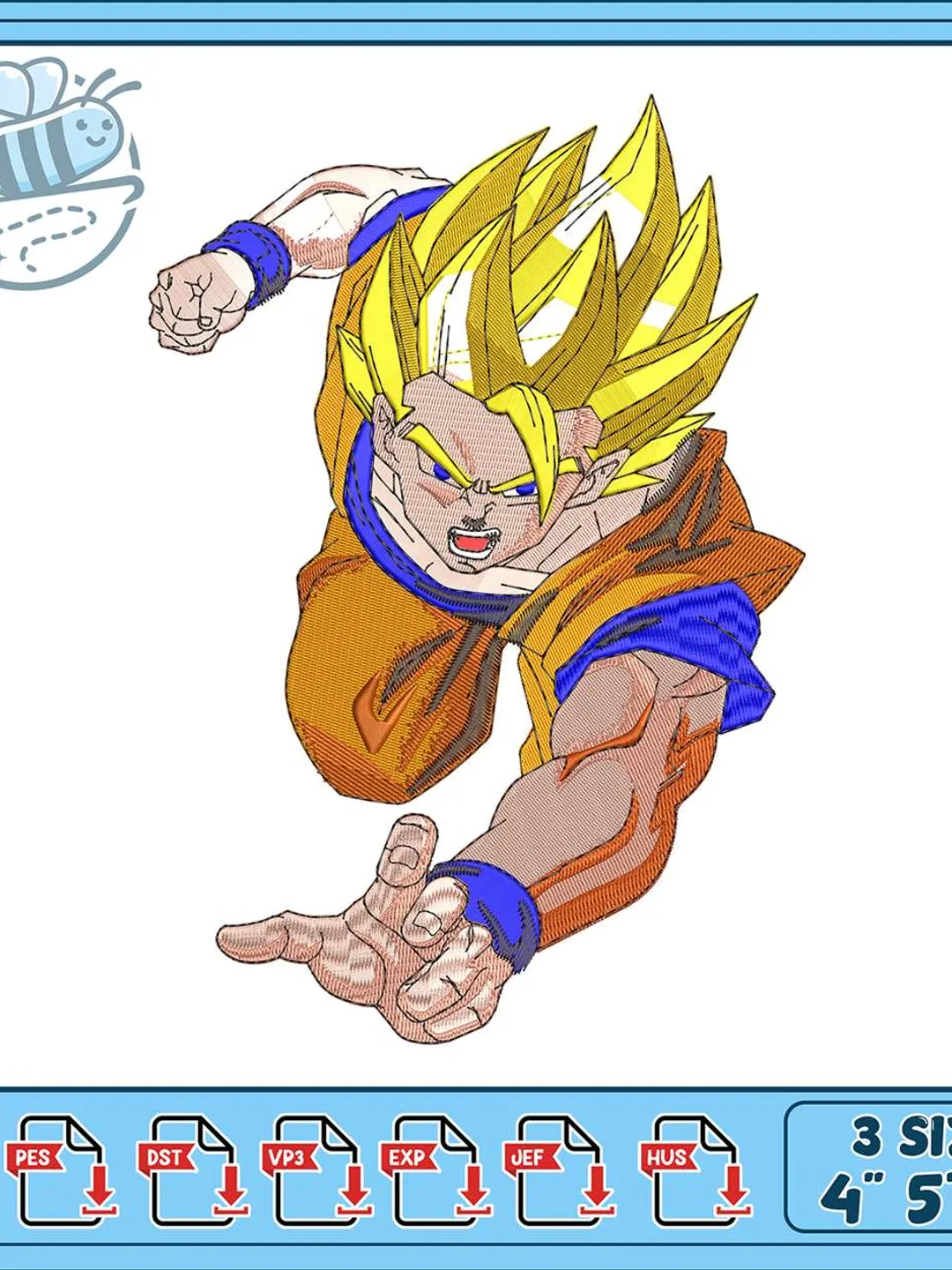Super Saiyan Goku Embroidery Design, Dragon Ball Anime Machine Embroidery File, Fighting Pose Goku Embroidery Pattern