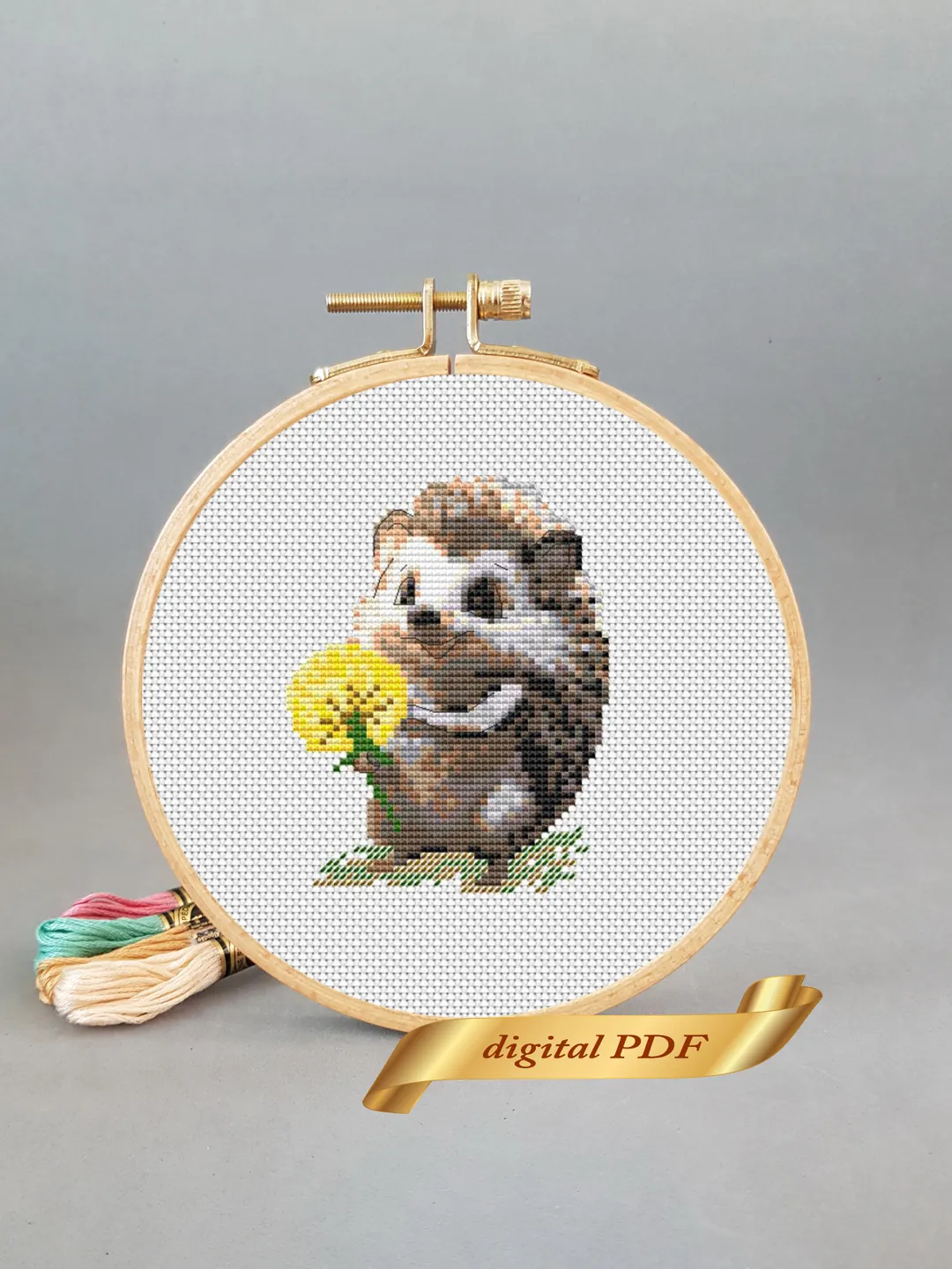 Hedgehog and dandelion pattern pdf cross stitch, small design easy embroidery DIY, art 3
