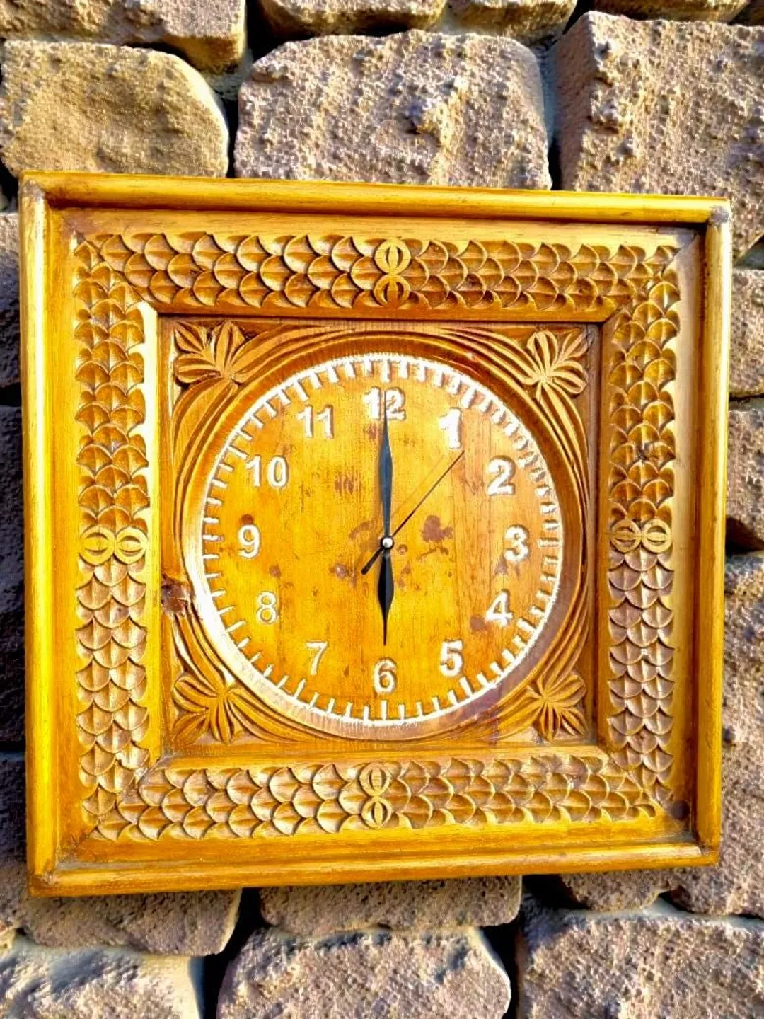 Hand Carved Wooden Wall Clock | Rustic Farmhouse Home Decor | Handmade ...