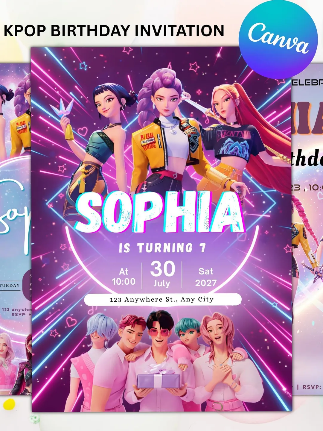 KPOP Demon Hunters Birthday Party Invitation Editable Canva