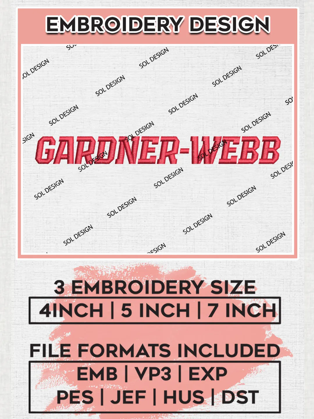 NCAA Gardner Webb College Team Writing Logo Embroidery Design Files, NCAA Gardner Webb Runnin Bulldogs Machine Embroidery, NCAA Teams, 3 sizes, NCAA Machine embroidery designs, Digital Download