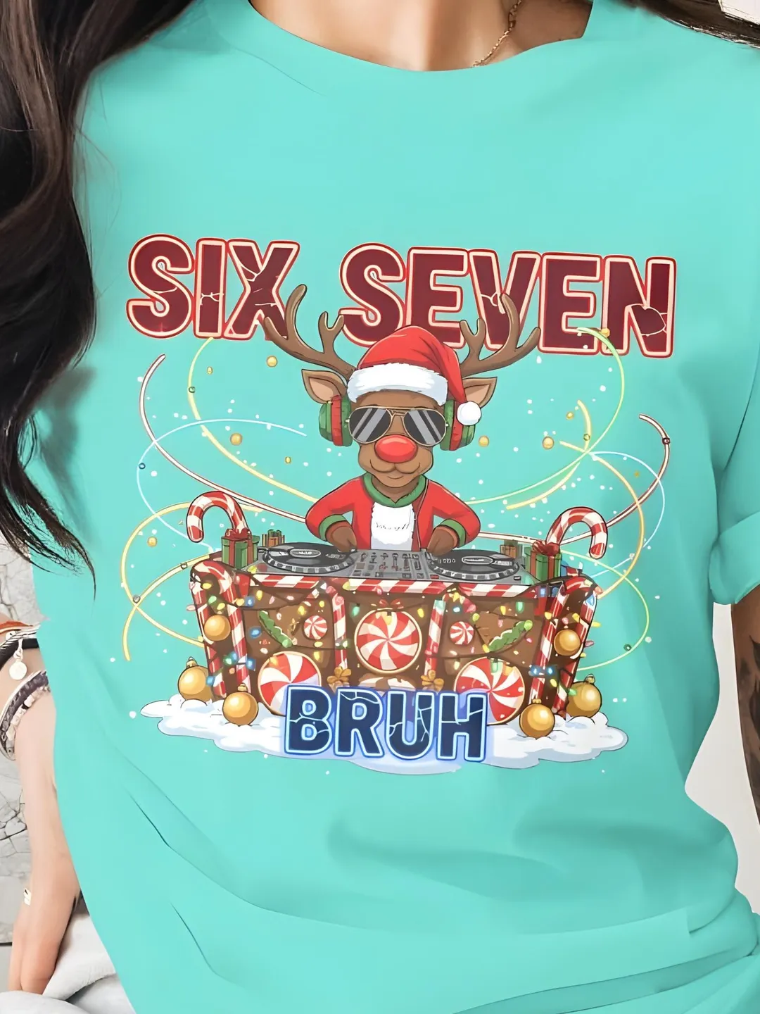 Six Seven Bruh Christmas Reindeer DJ PNG Funny 67 Meme Holiday Design ...
