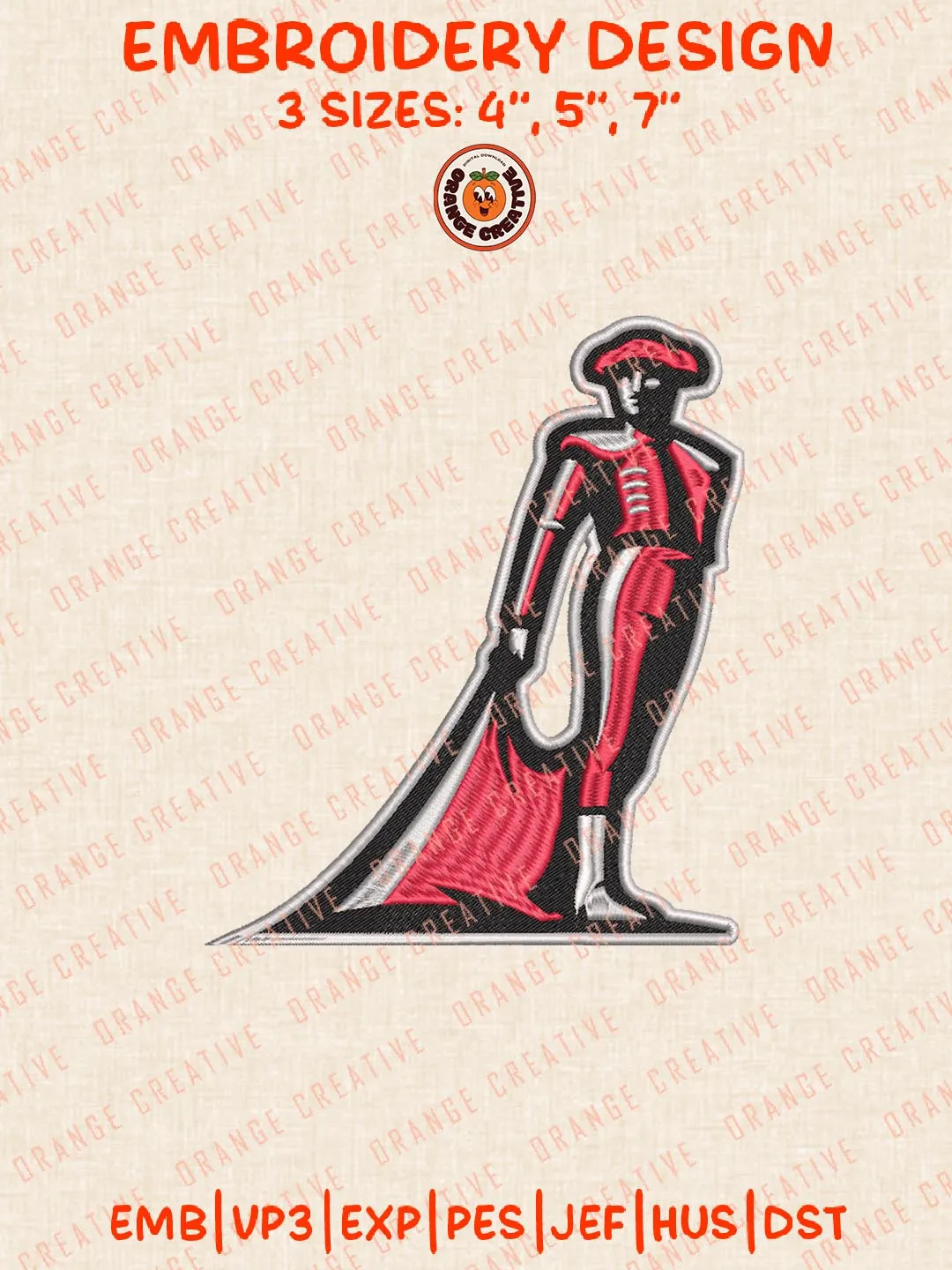 Cal State Northridge Matadors Mascot Logo Embroidery Design Files, NCAA Logos Embroidery Designs, NCAA Machine Embroidery Files, 3 Sizes, Custom Sizes, Instant Download