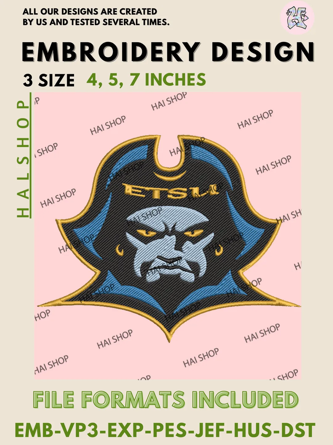 East Tennessee State Buccaneers Mascot Logo embroidery designs, NCAA ETSU Buccaneers Bucky Logo Machine embroidery designs, College Football Embroidery Designs, NCAA Game Day DIY projects, Digital Download.