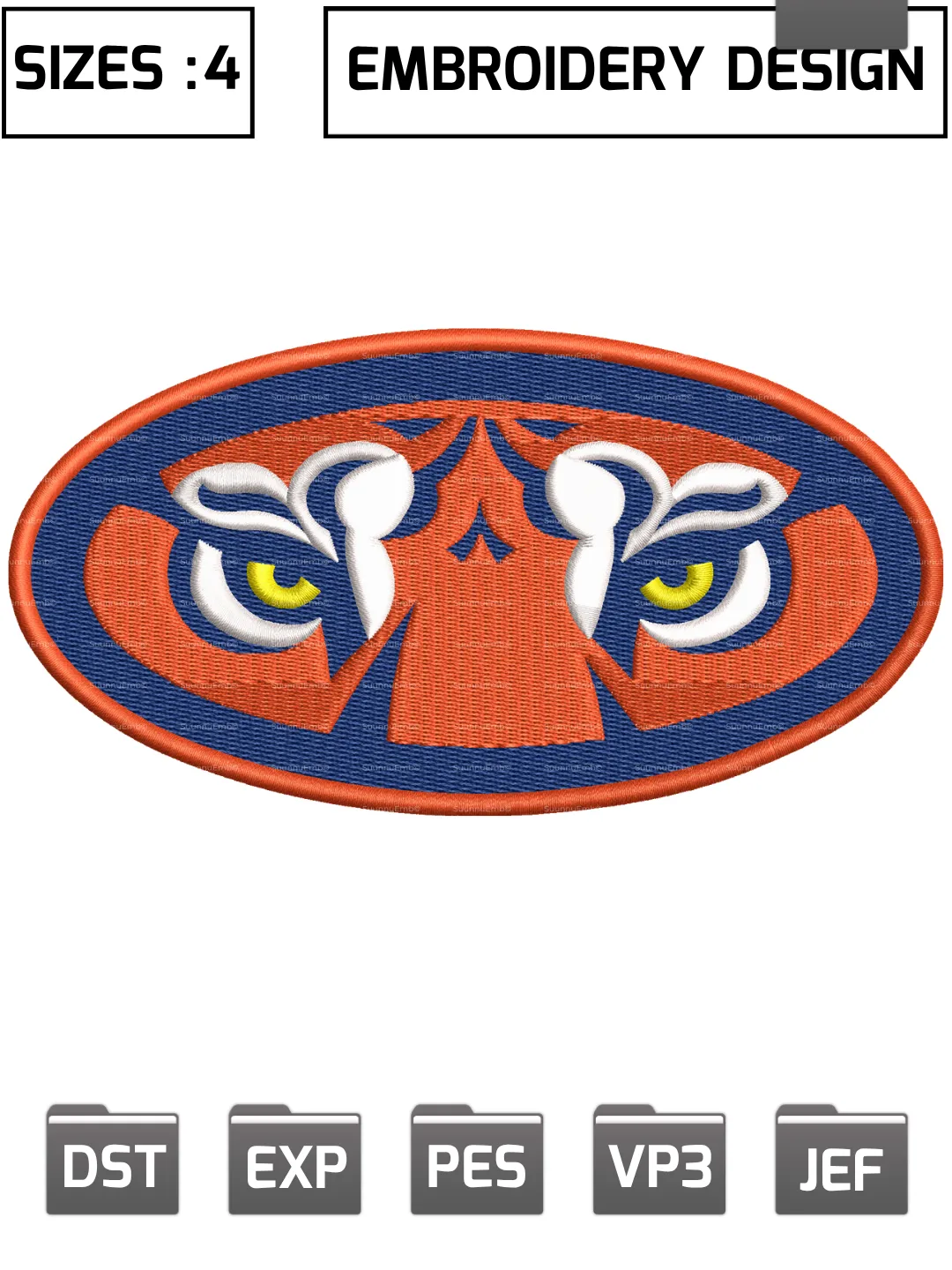 Auburn Tigers Secondary Logo Embroidery Design,NCAA Logos Embroidery Design,NCAA Teams, Machine Embroidery Design File,4 Sizes, Digital Download