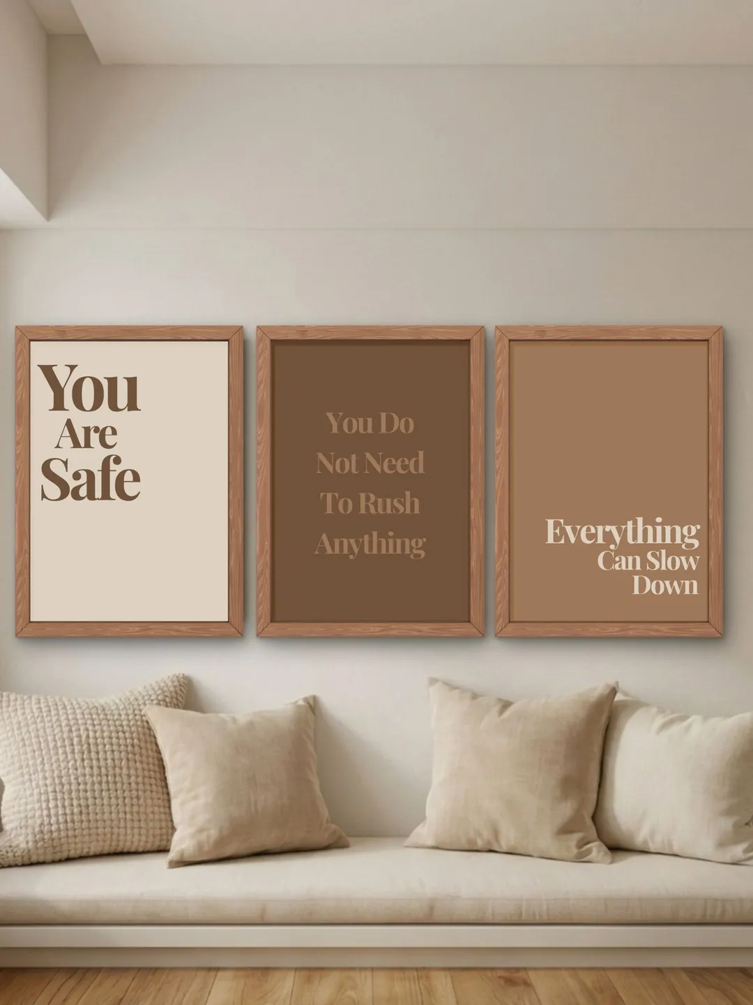 Warm Brown Printable Wall Art Set of 3, Calm Neutral Quotes, Minimal Typography Prints, Cozy Bedroom Wall Decor, Digital Download