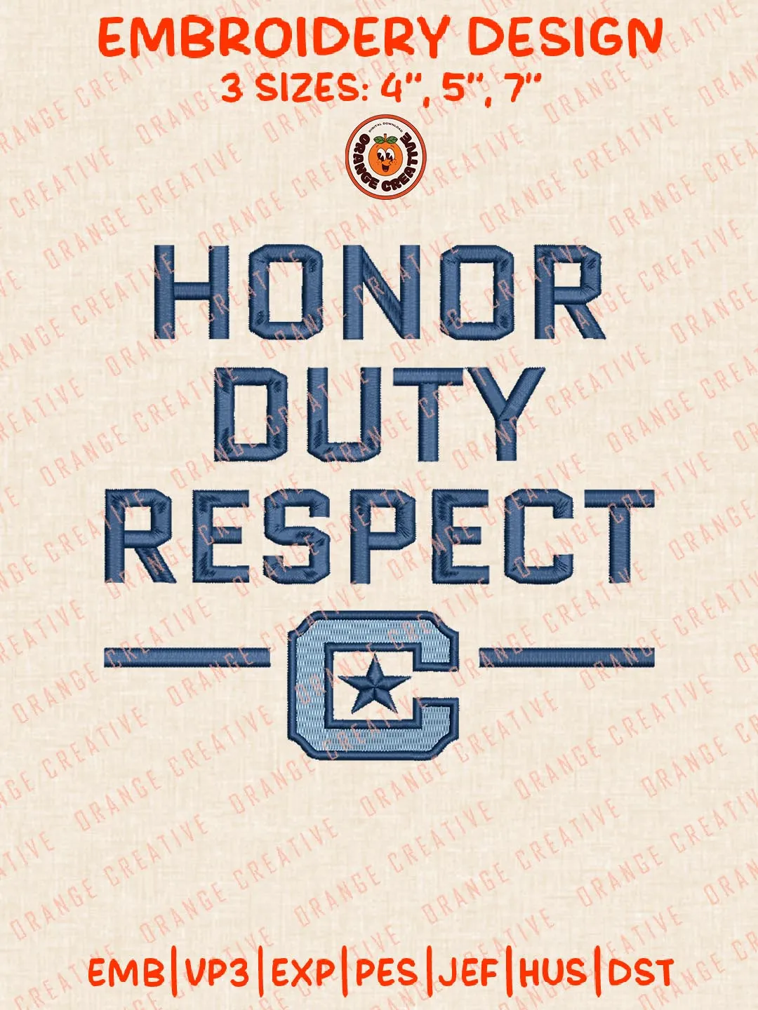 Honor Duty Respect Embroidery Design, NCAA The Citadel Bulldogs Team Logo Embroidery Design, Machine Embroidery Design File, 4 Sizes, Digital Download