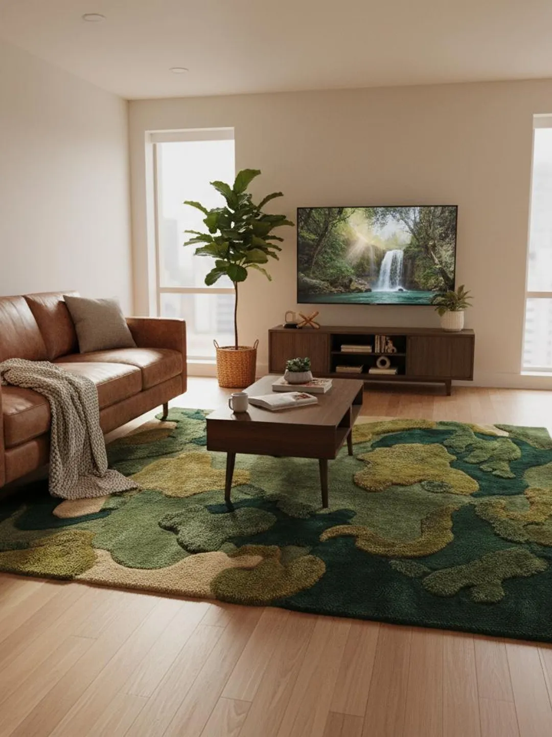 Moss Green Wool Rug, Hand Tufted Organic Area Rug, Sculpted High Pile ...