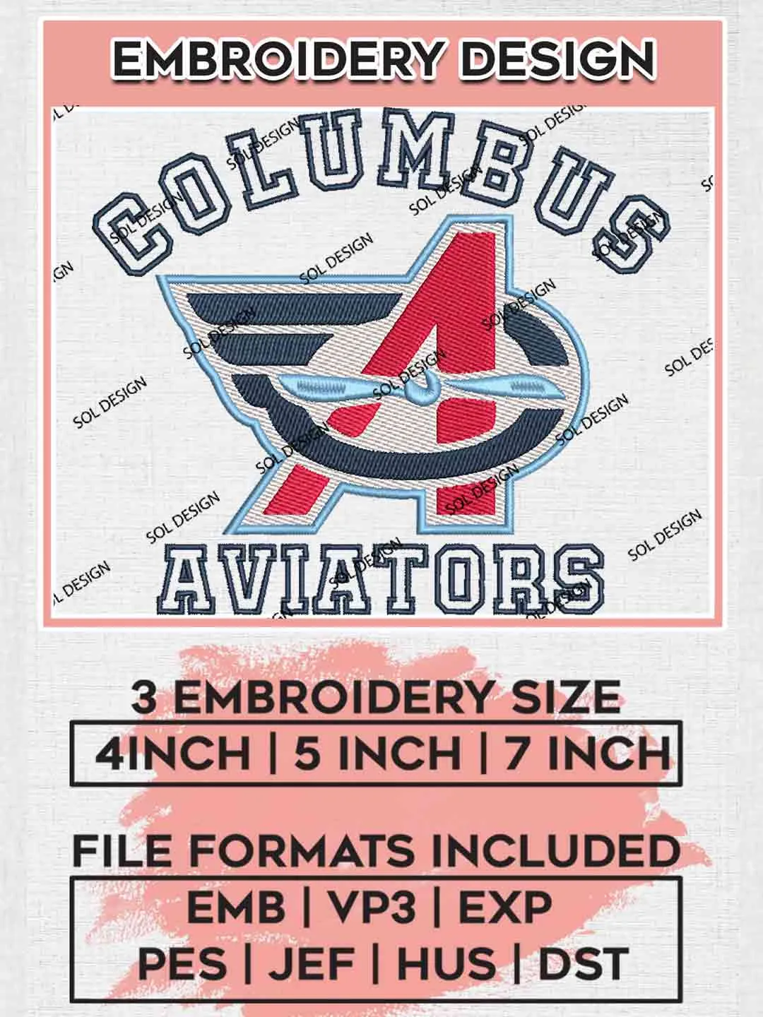 UFL Columbus Aviators Embroidery Design, Football League Embroidery files, Sport Machine embroidery designs, 3 sizes, Instant Download