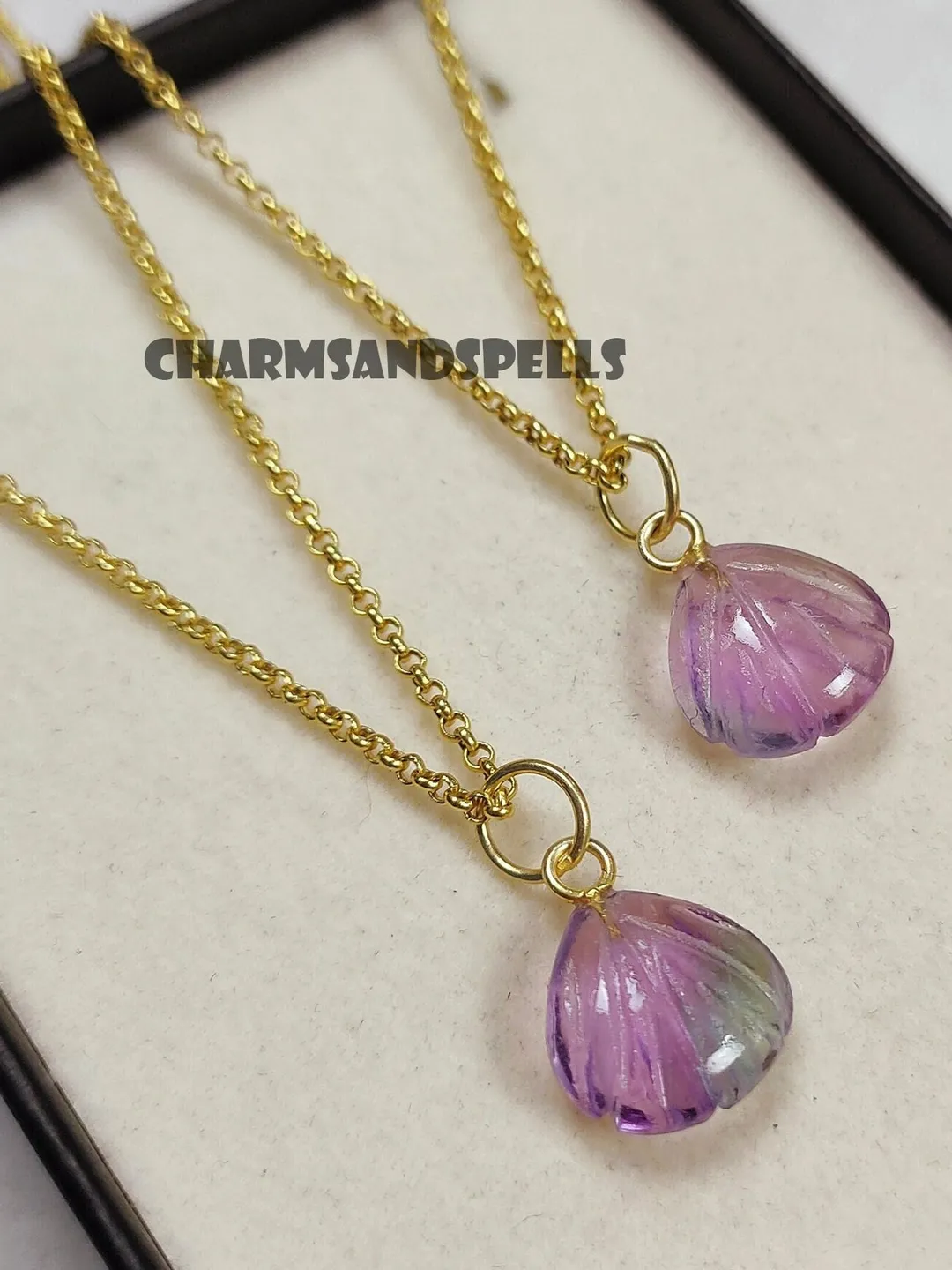 Rainbow Fluorite Crystal Clamshell Pendant Necklace, Beach Jewelry, Dainty Gemstone, Gift For Her