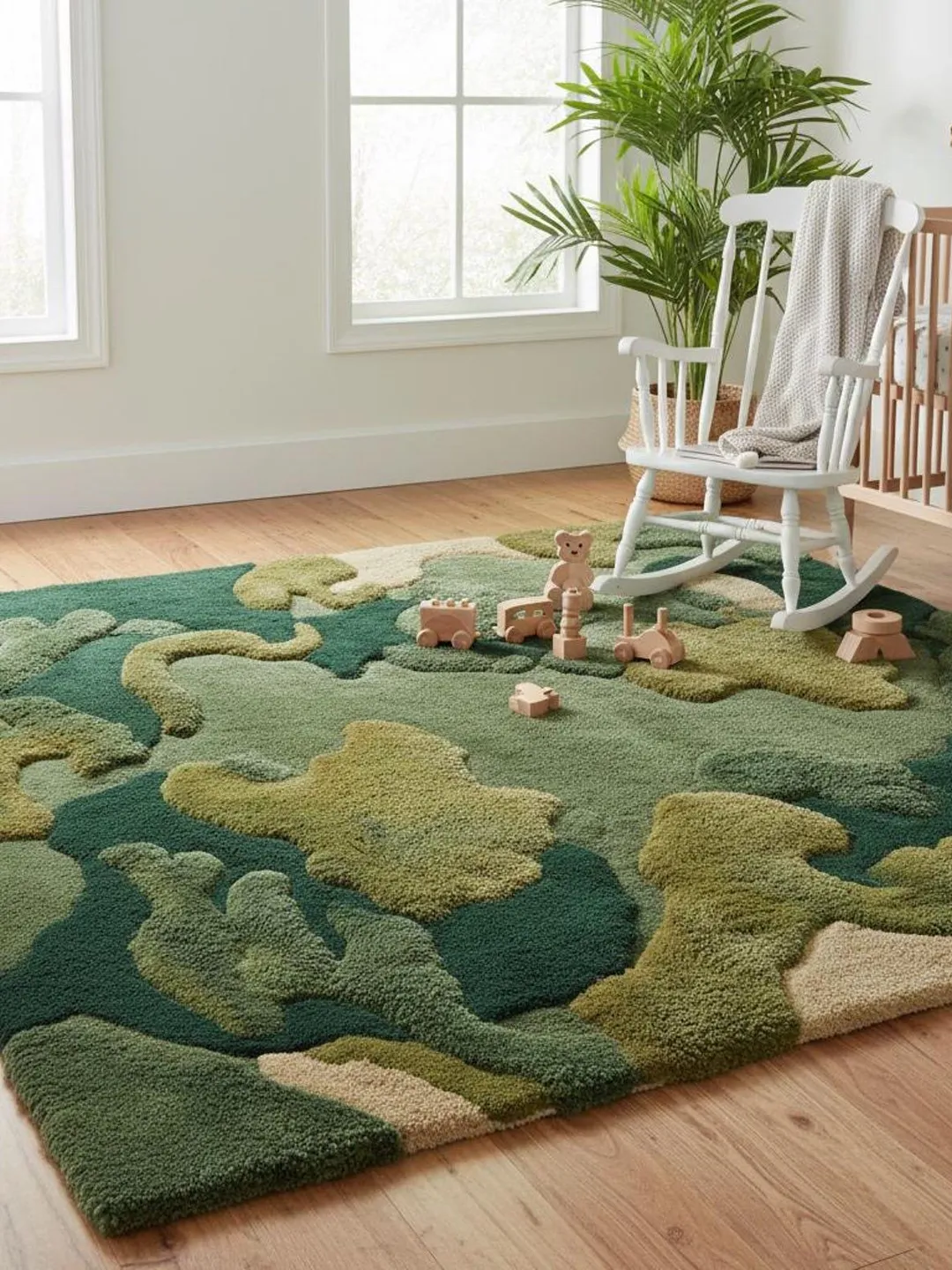 Hand Tufted Wool Moss Rug Forest Green Abstract Organic Area Rug Modern ...