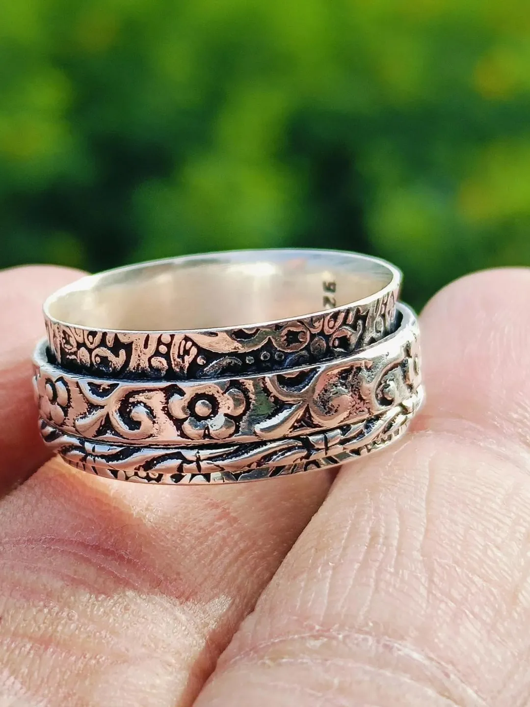 Sterling Silver Spinner Ring: Handmade Boho Meditation Anxiety Ring