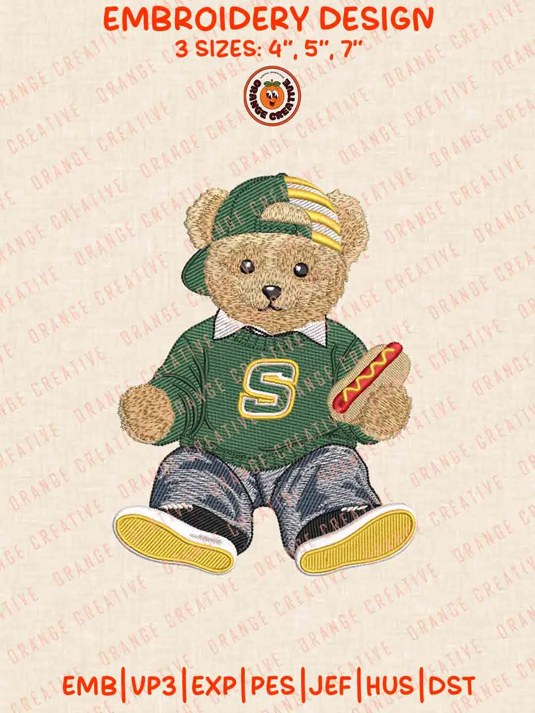 Southeastern Louisiana Lion Teddy Bear Embroidery Design Files, Football Embroidery Designs, Sport Machine Embroidery Files, 3 Sizes, Custom Sizes, Instant Download
