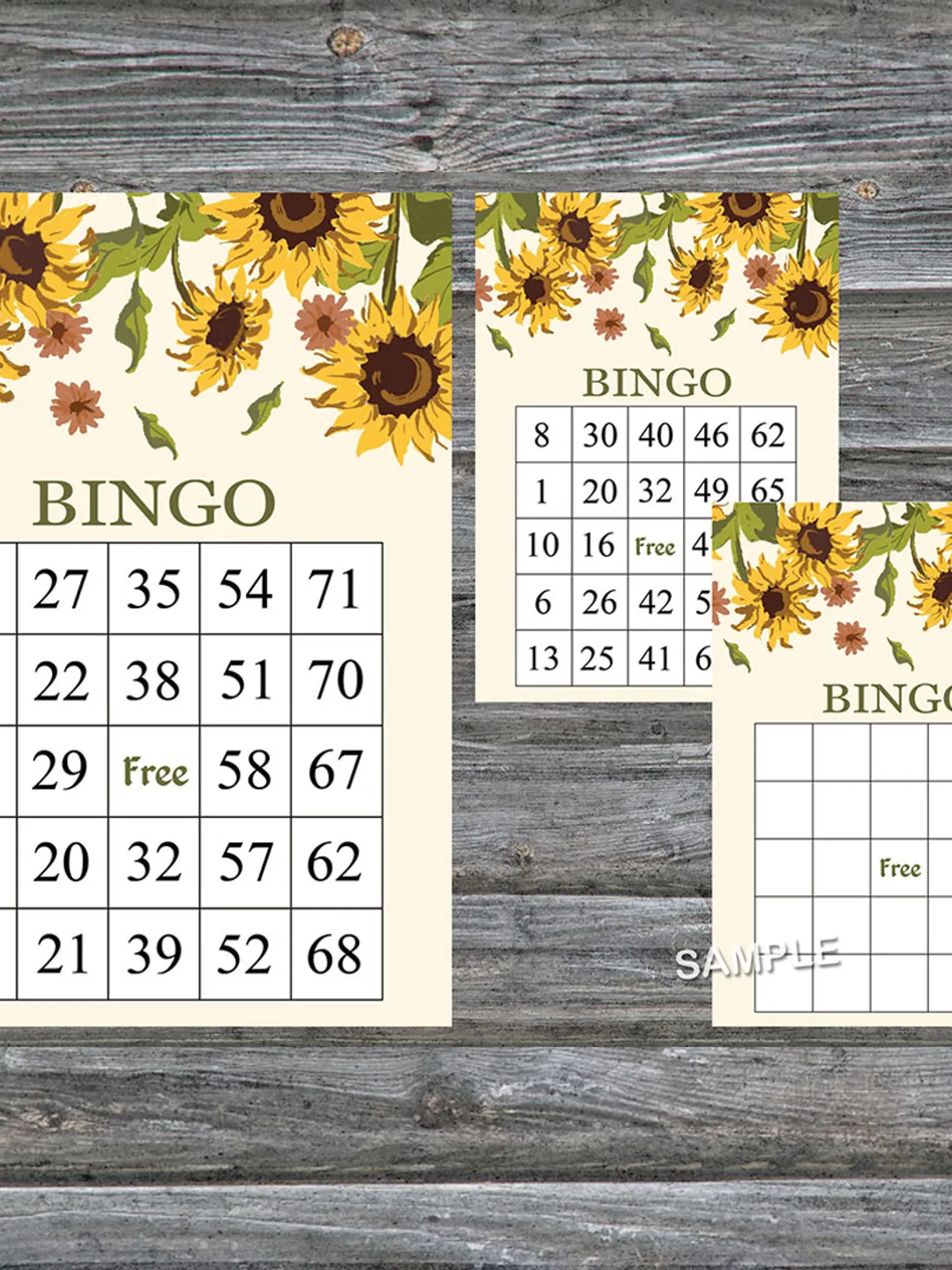 Sunflower bingo cards,Sunflower bingo game,Flower printable bingo cards,60 Bingo Cards,INSTANT DOWNLOAD--220